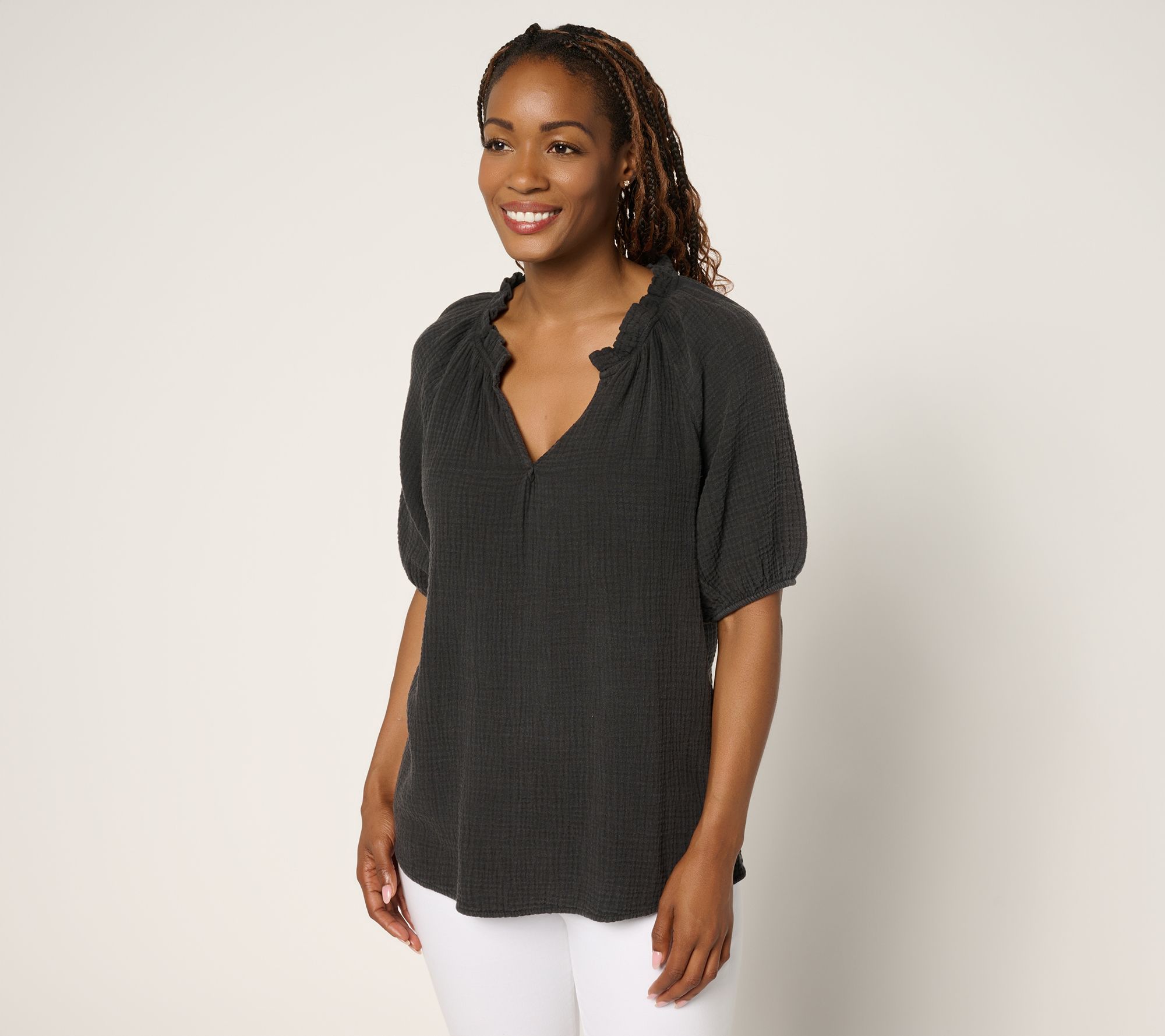 "As Is" Peace Love World Boheme Feminine Popover Elbow Sleeve Blouse