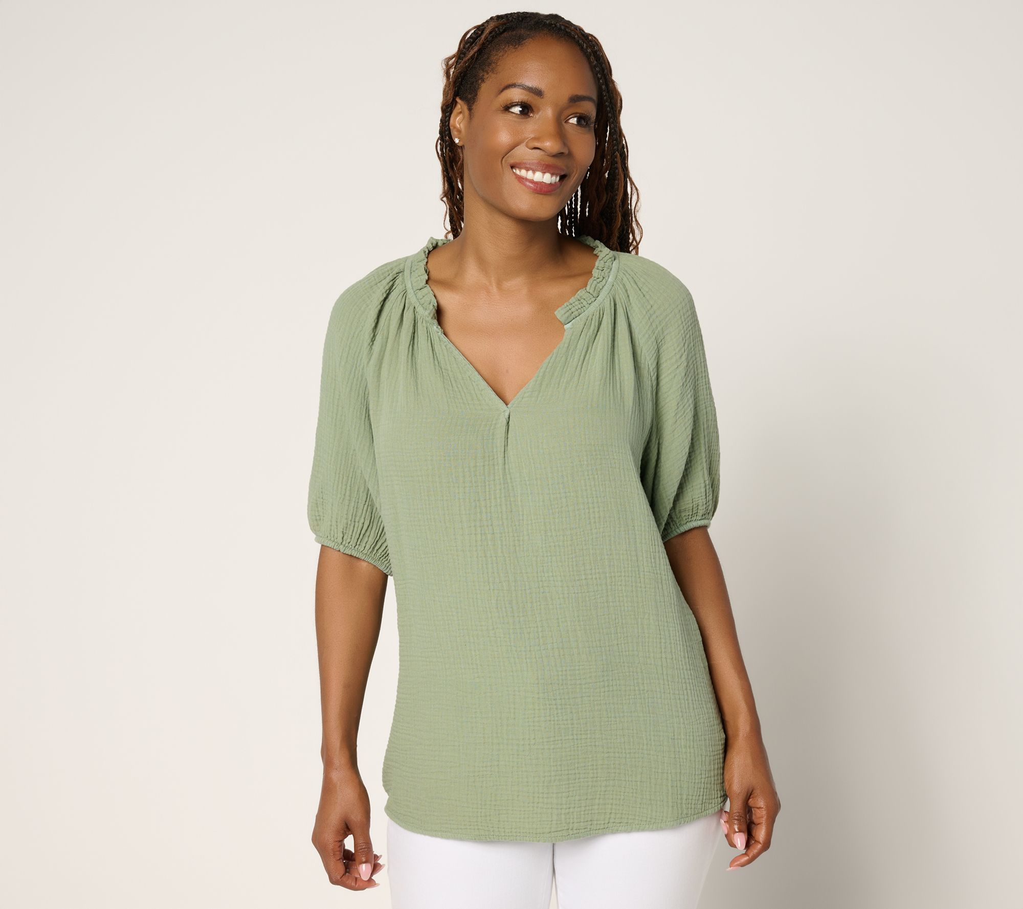 "As Is" Peace Love World Boheme Feminine Popover Elbow Sleeve Blouse
