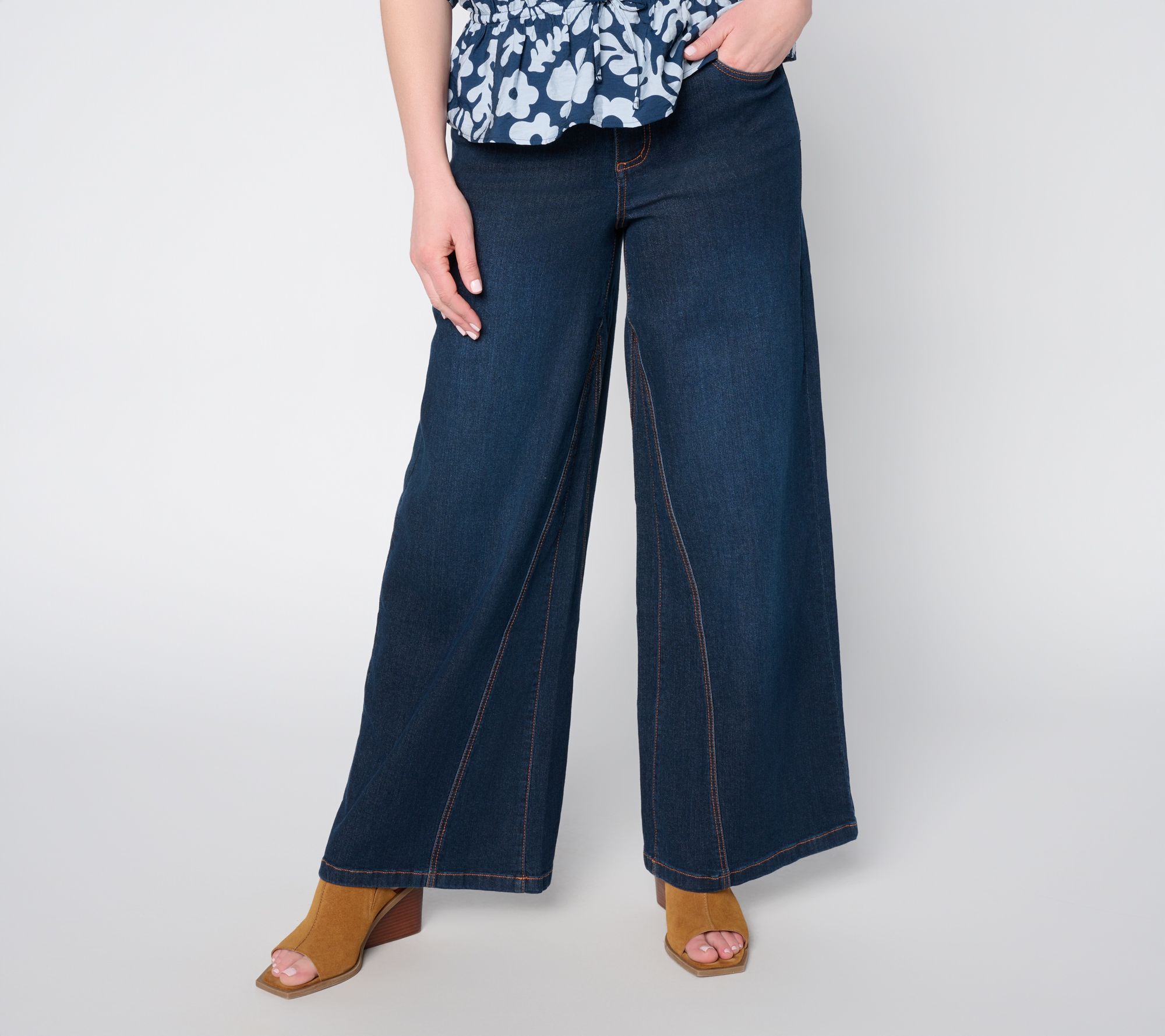  Peace Love World Regular Full Length Wide Leg Denim Pants w/Gusset