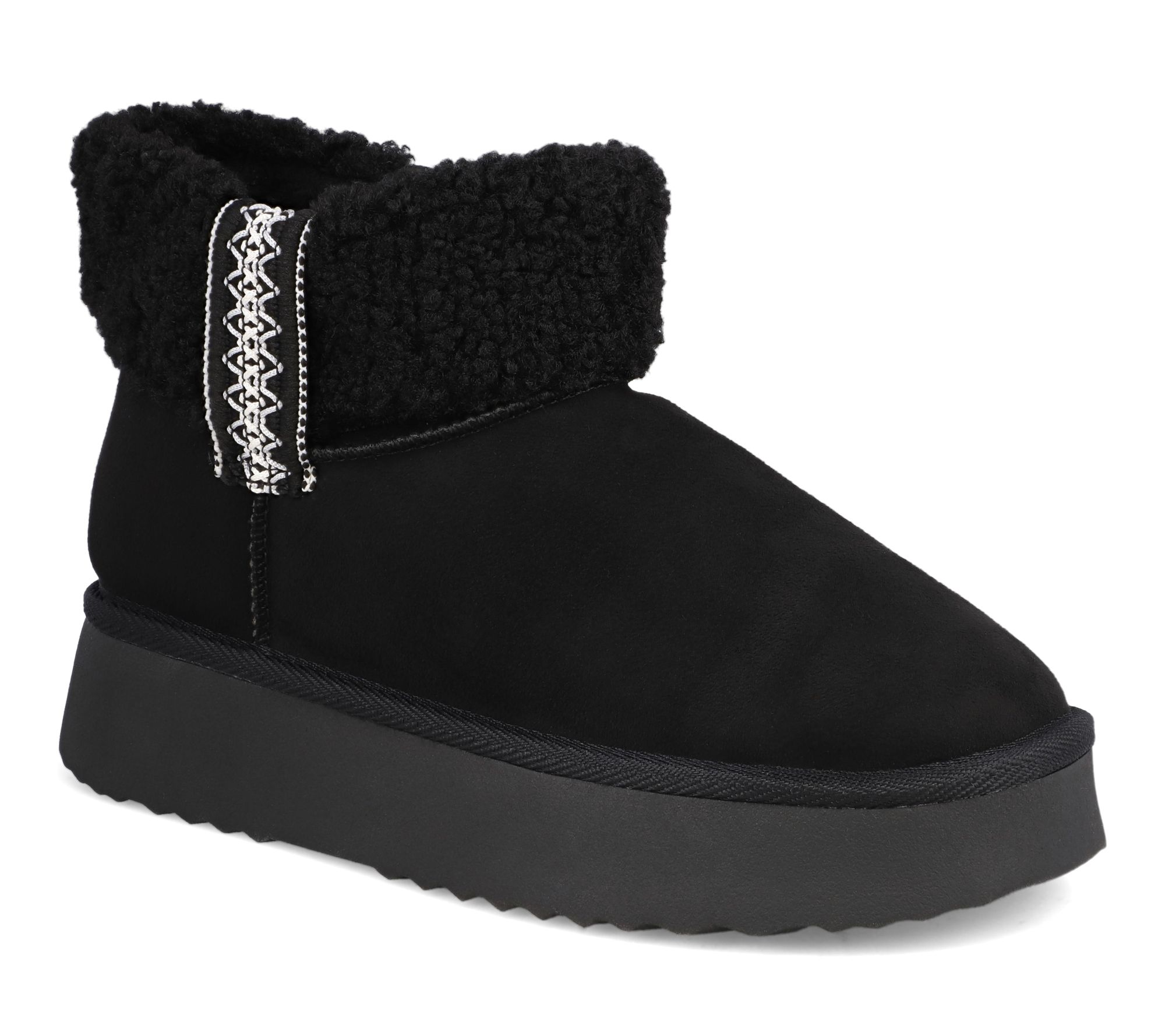 MIA Fuzzy Collar Embroidered Platform Booties -Iceland