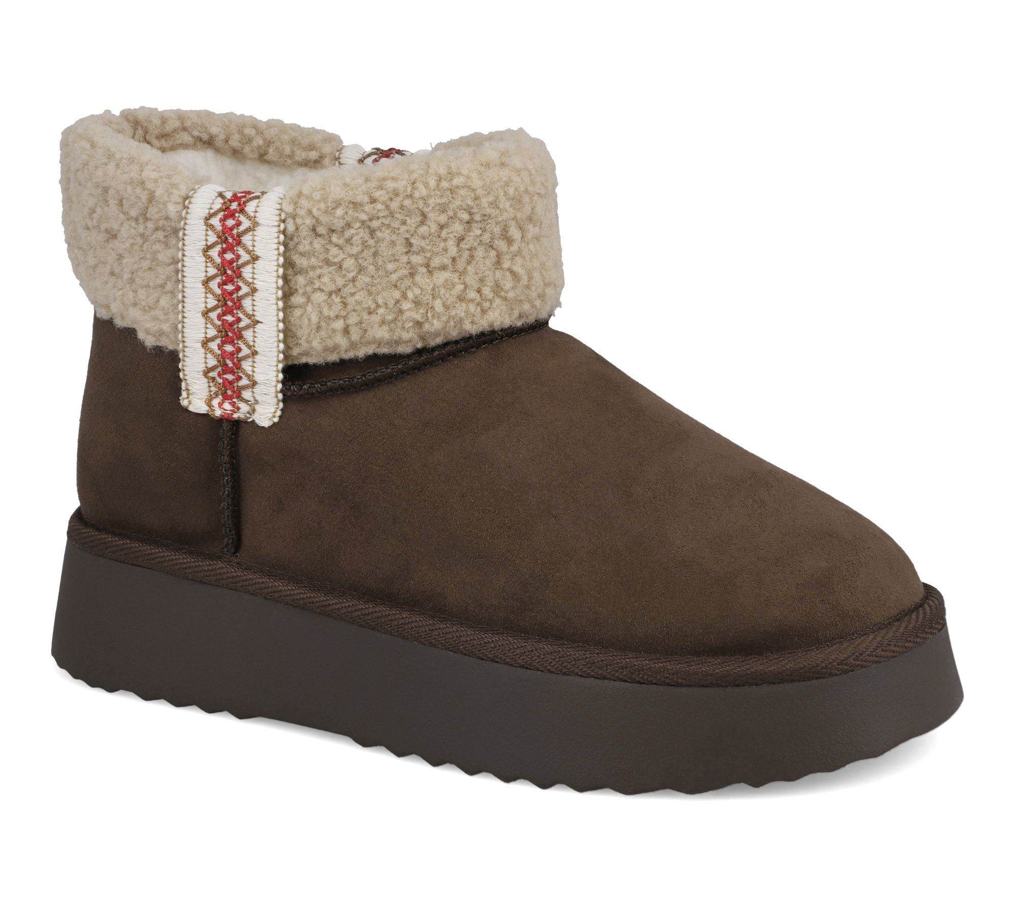 MIA Fuzzy Collar Embroidered Platform Booties -Iceland