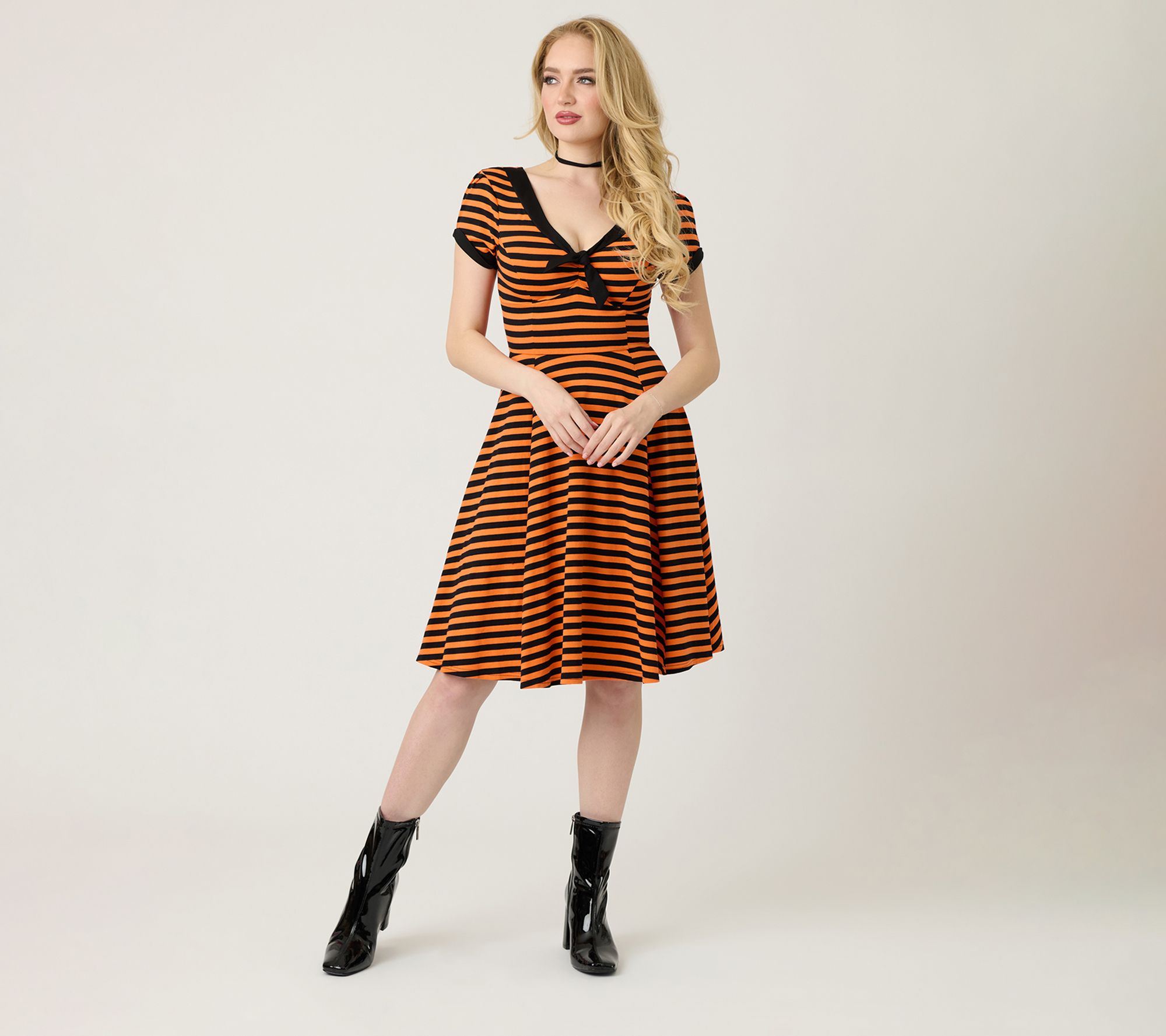  Unique Vintage Orange & Black Stripe Natalie Swing Dress