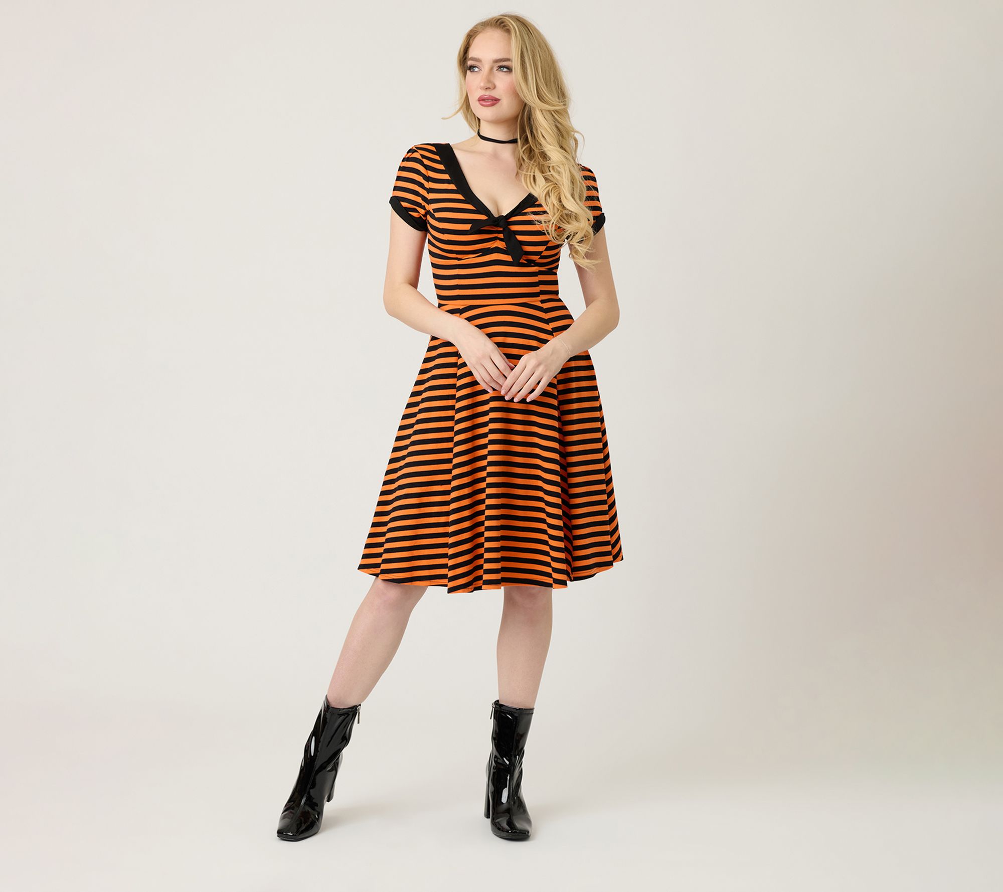 Unique Vintage Orange & Black Stripe Natalie Swing Dress