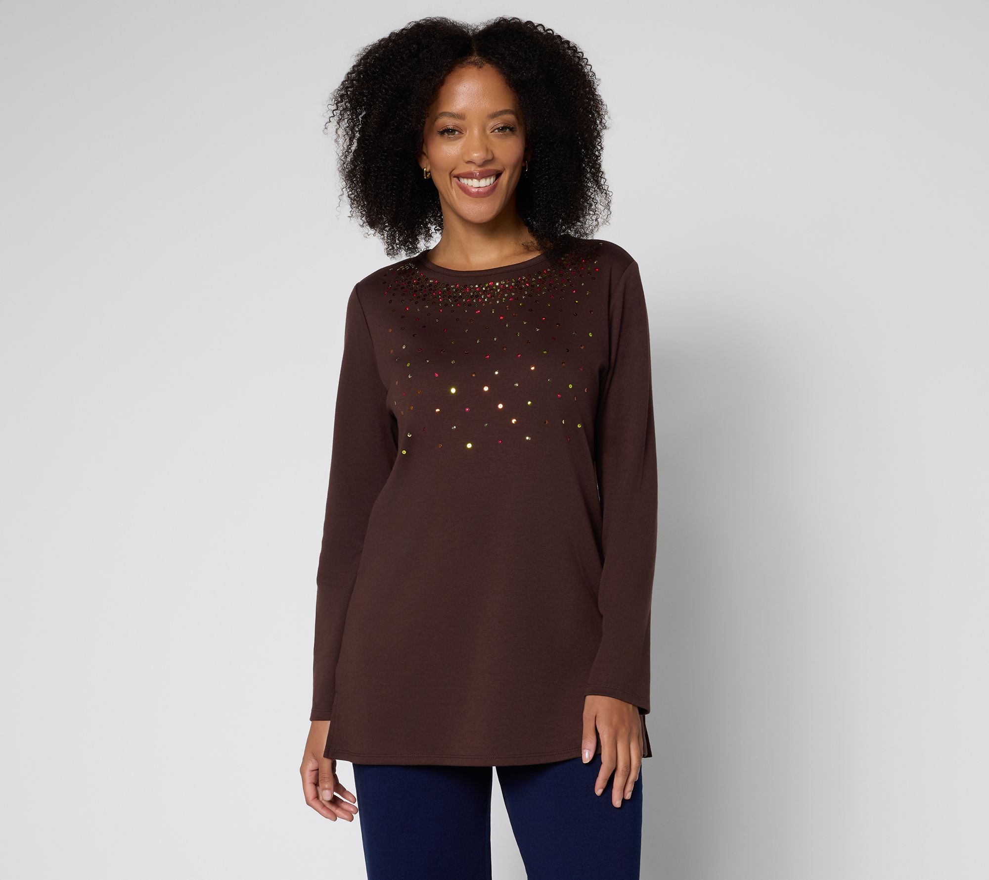 "As Is" Quacker Factory Fallin' For Sequins Long Sleeve Tunic Top