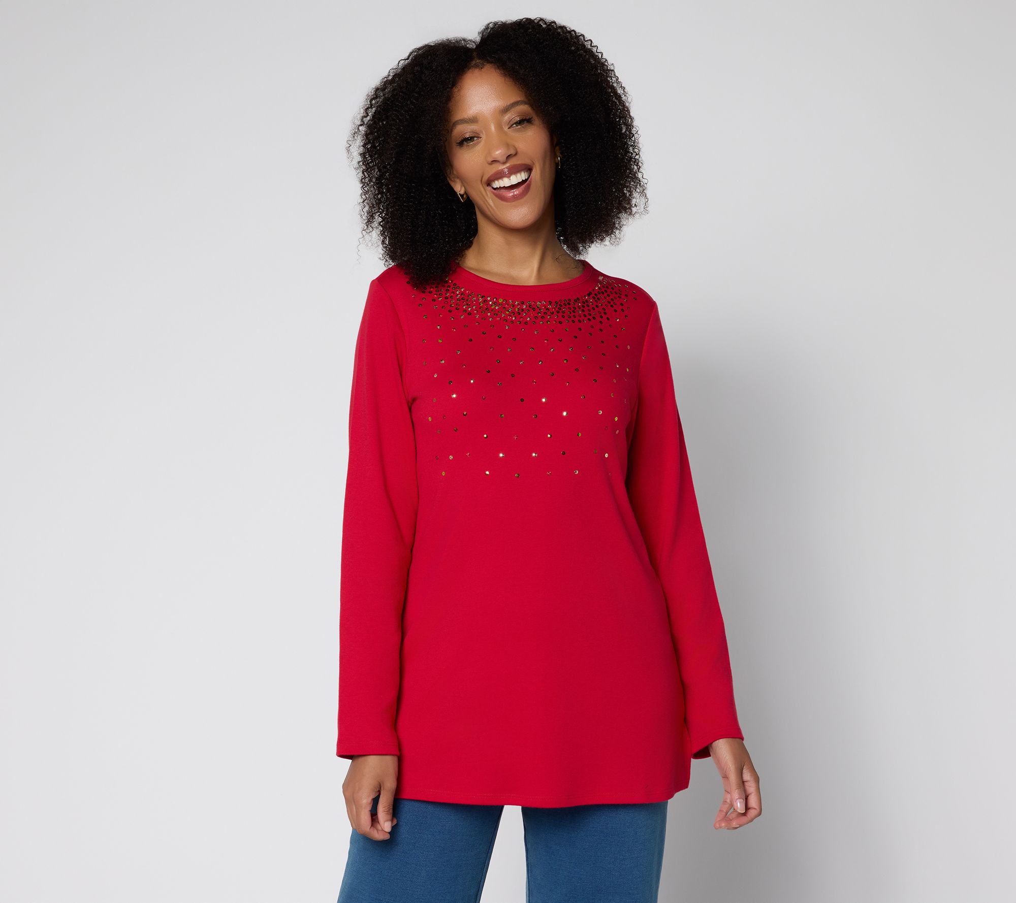 "As Is" Quacker Factory Fallin' For Sequins Long Sleeve Tunic Top