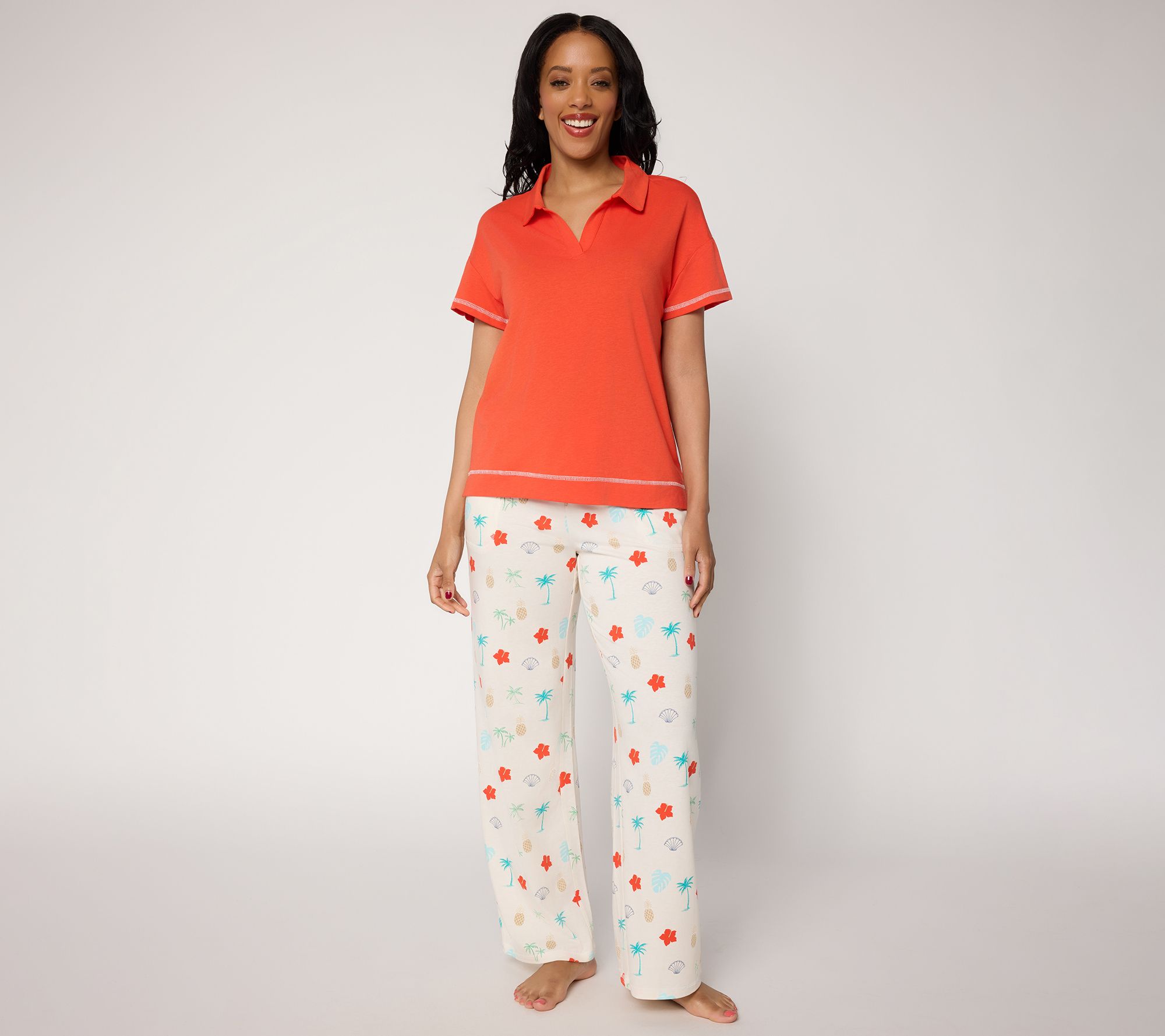 MUK LUKS Cotton Jersey Collared Lounge Set