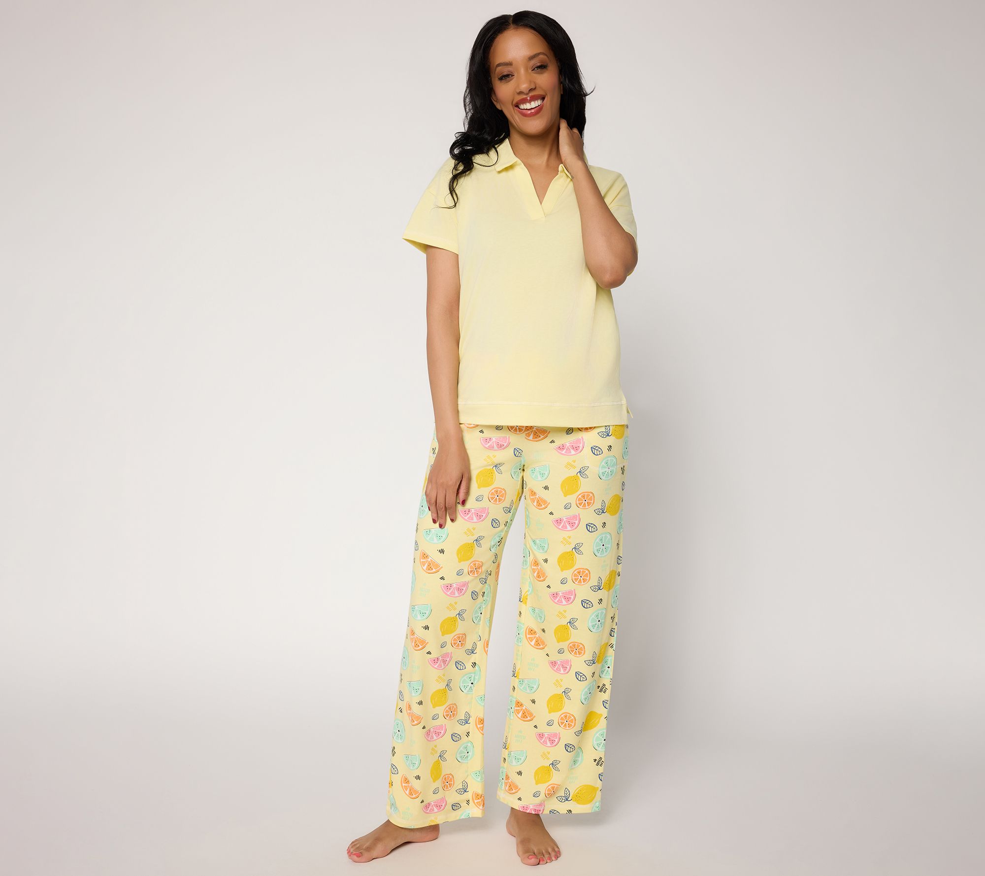 MUK LUKS Cotton Jersey Collared Lounge Set