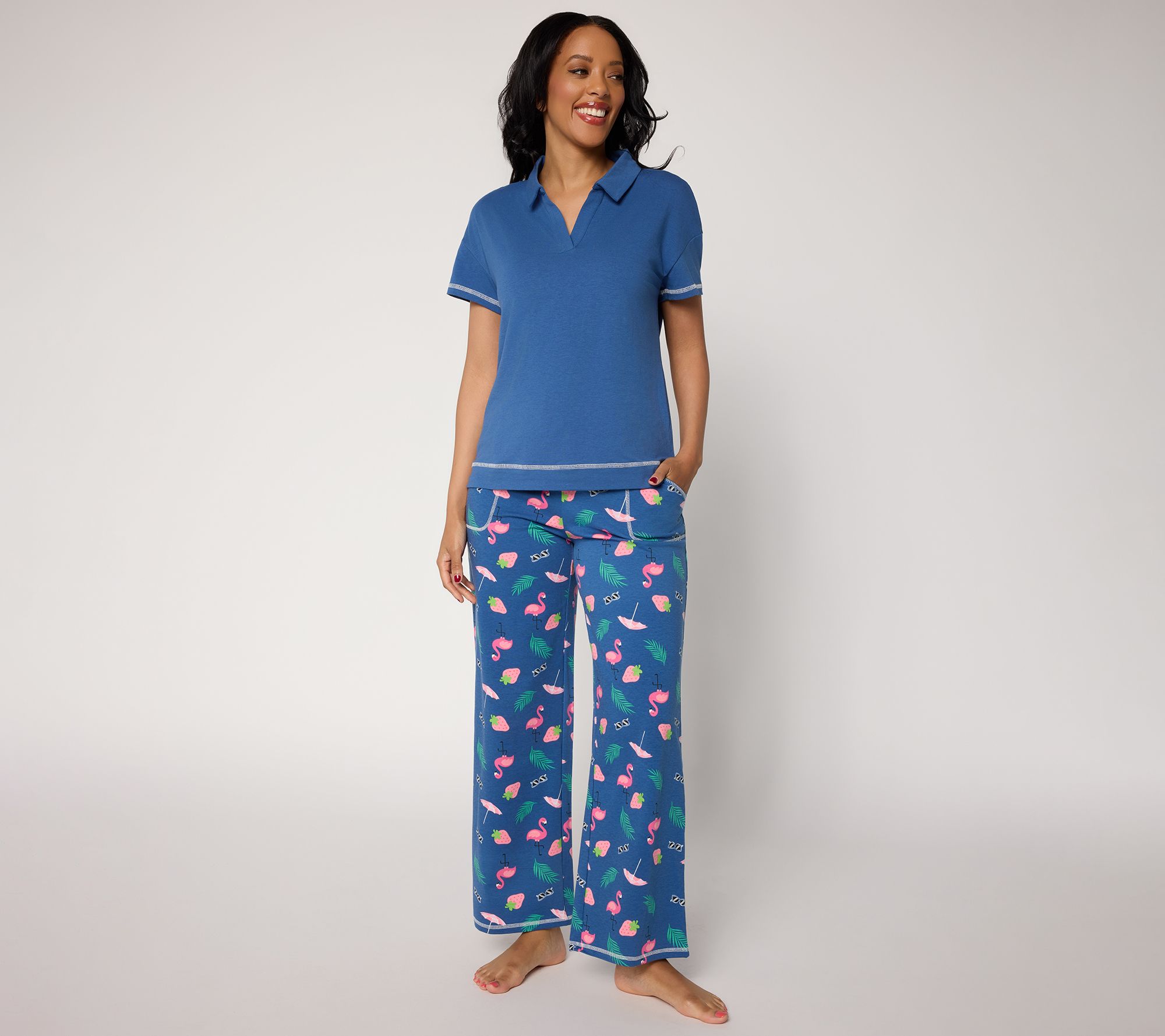 MUK LUKS Cotton Jersey Collared Lounge Set