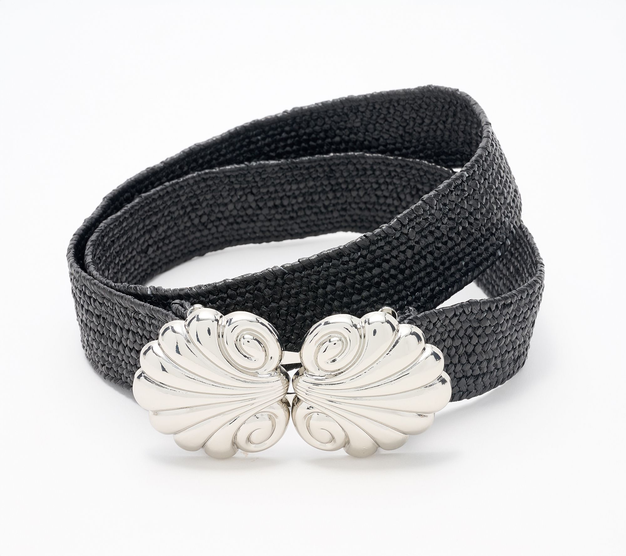Susan Graver Stretch Raffia Belt with Novelty Shell Closure