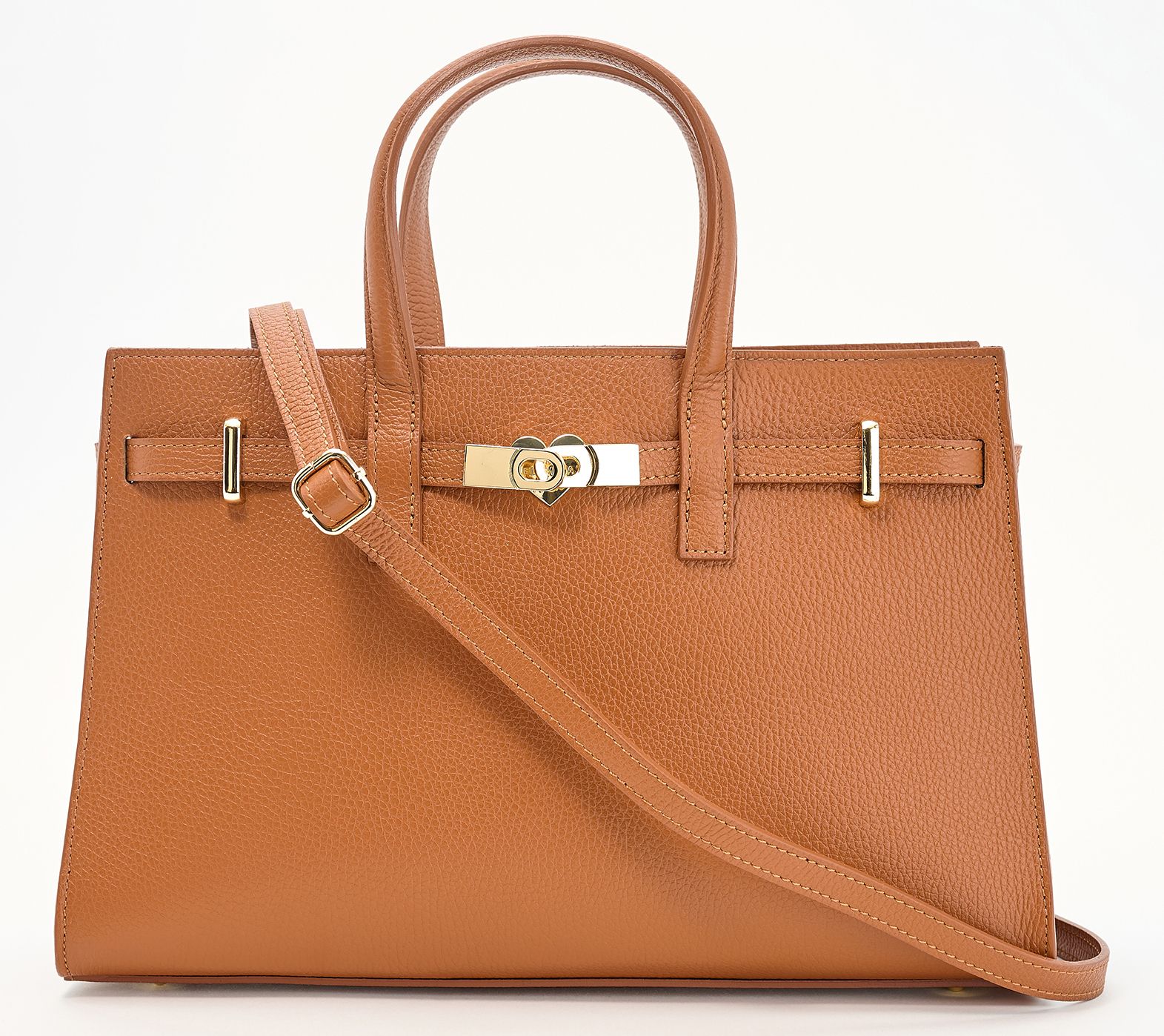 Filomena Amore Lady Manhattan Big Leather Satchel w/ Crossbody Strap