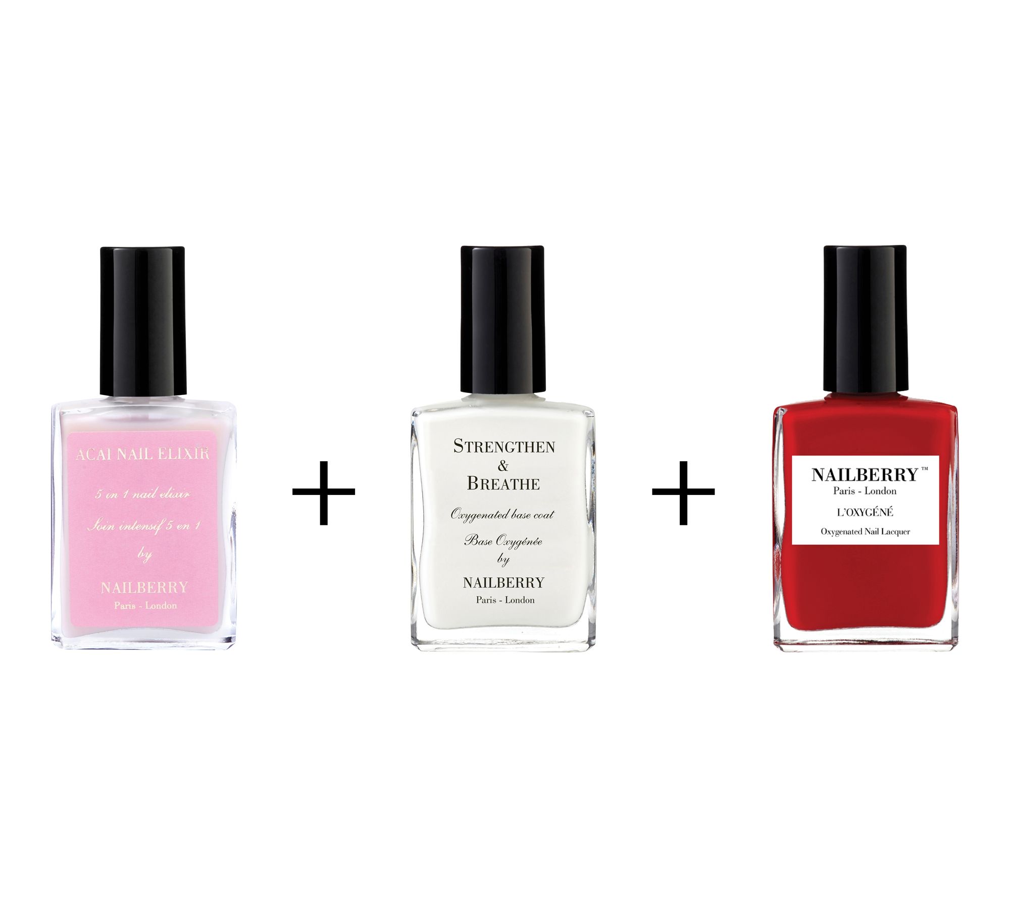 Nailberry 3pc Set w/ Elixir Serum, Base Coat &Nail Color