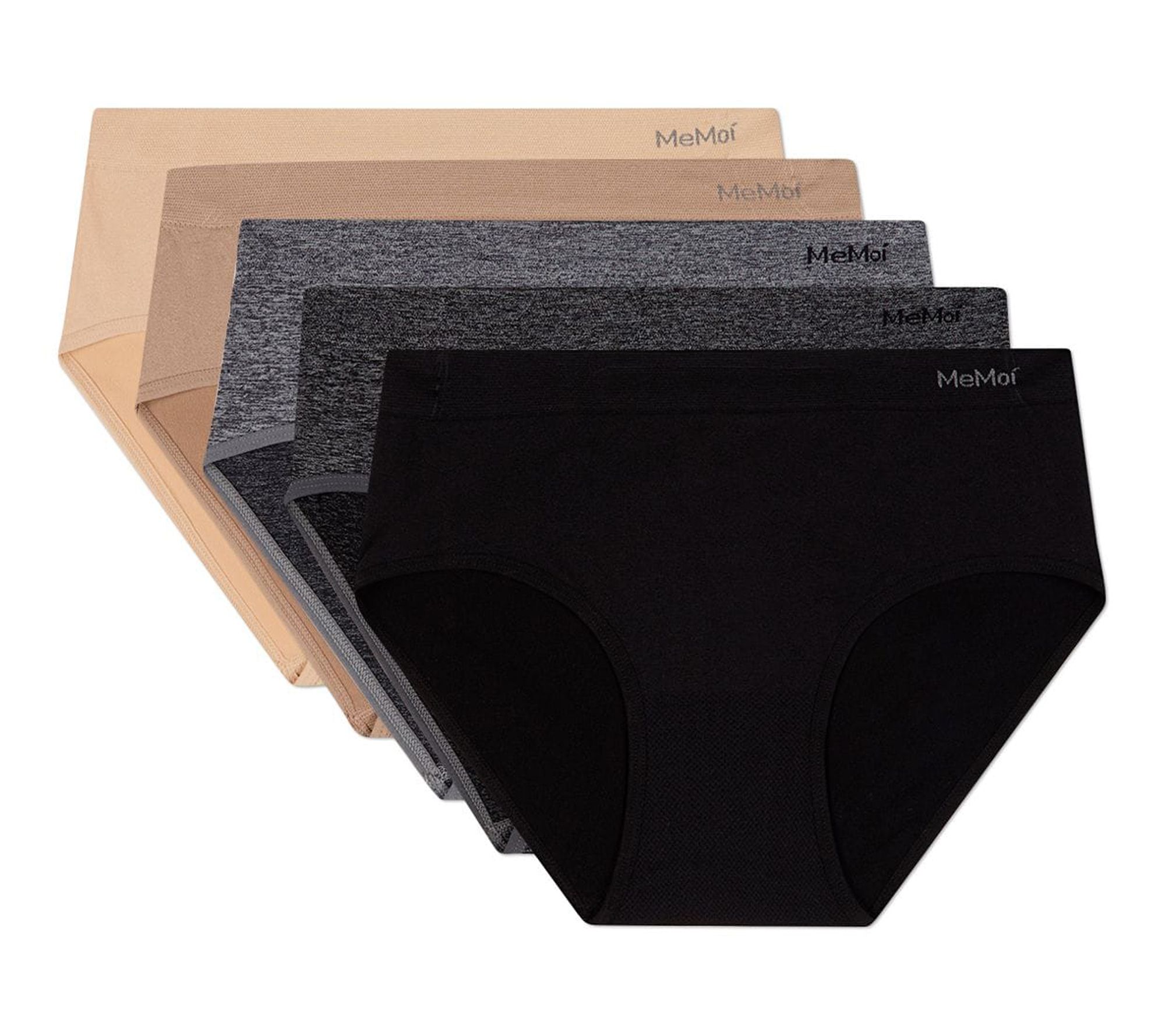 Memoi Women's Set of 5 Seamless Solid-Color Brief Panties