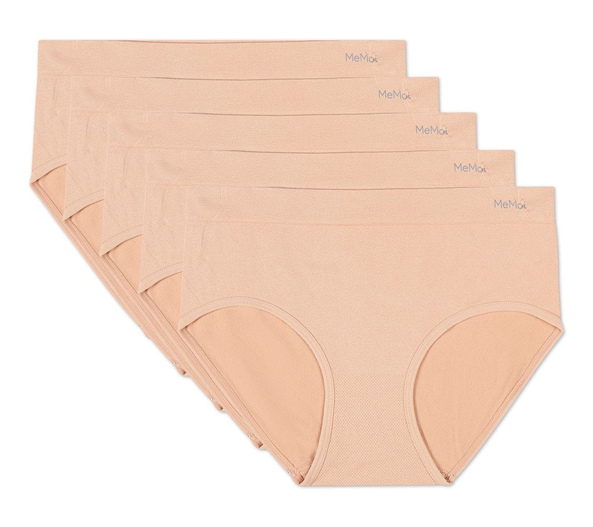 Memoi Women's Set of 5 Seamless Solid-Color Brief Panties