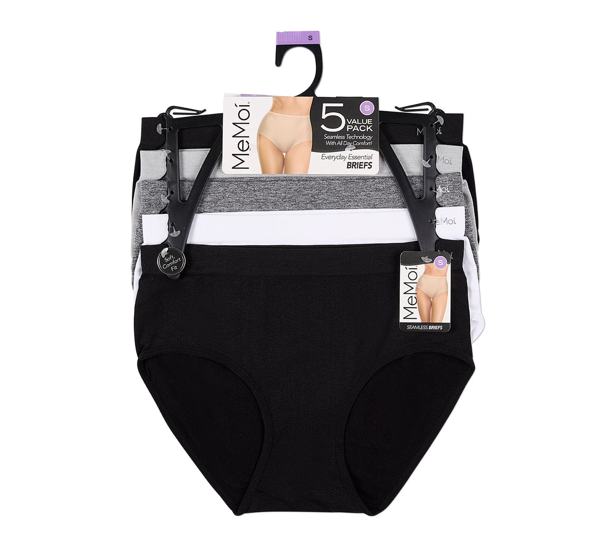 Memoi Women's Set of 5 Seamless Solid-Color Brief Panties
