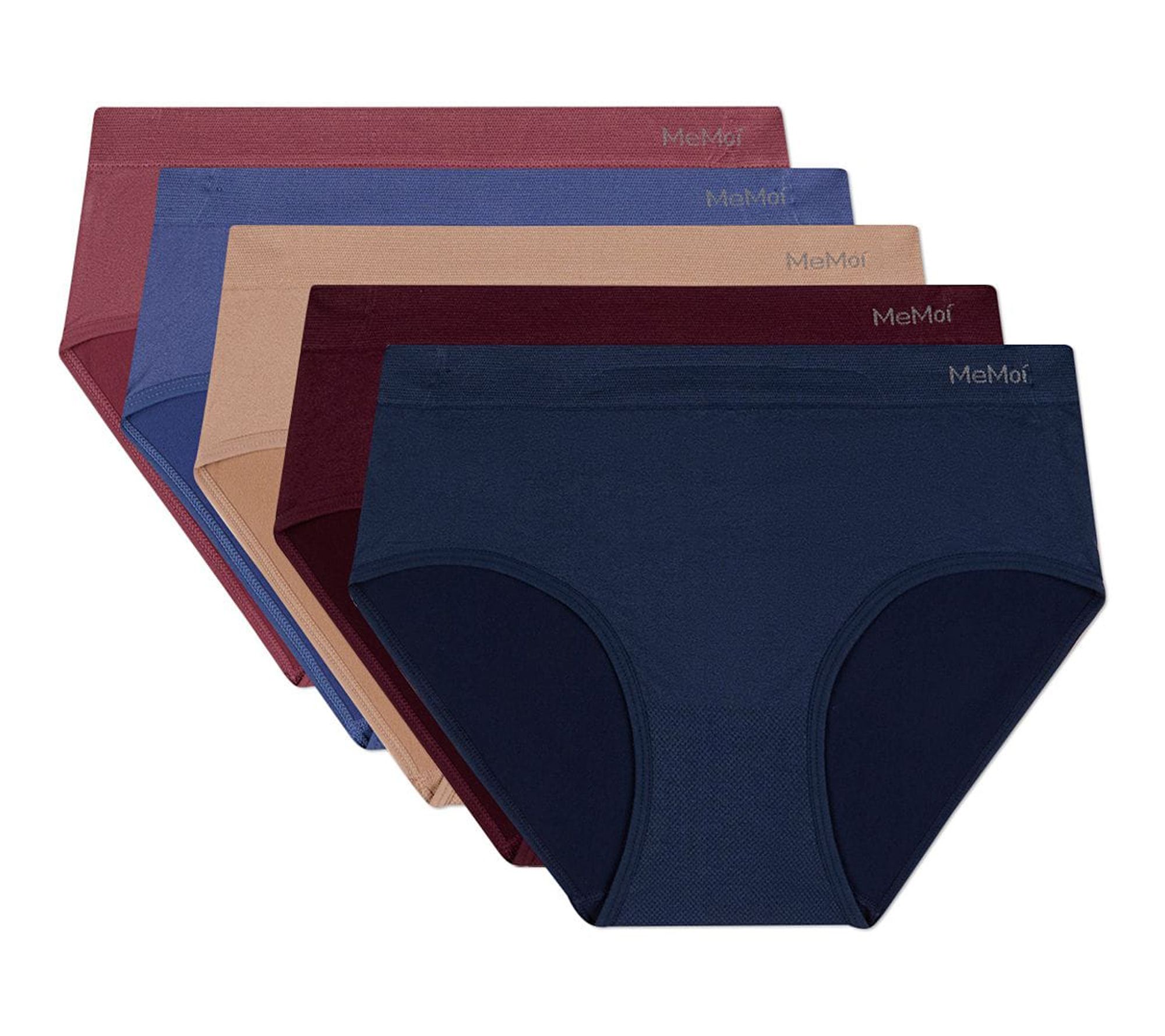 Memoi Women's Set of 5 Seamless Solid-Color Brief Panties