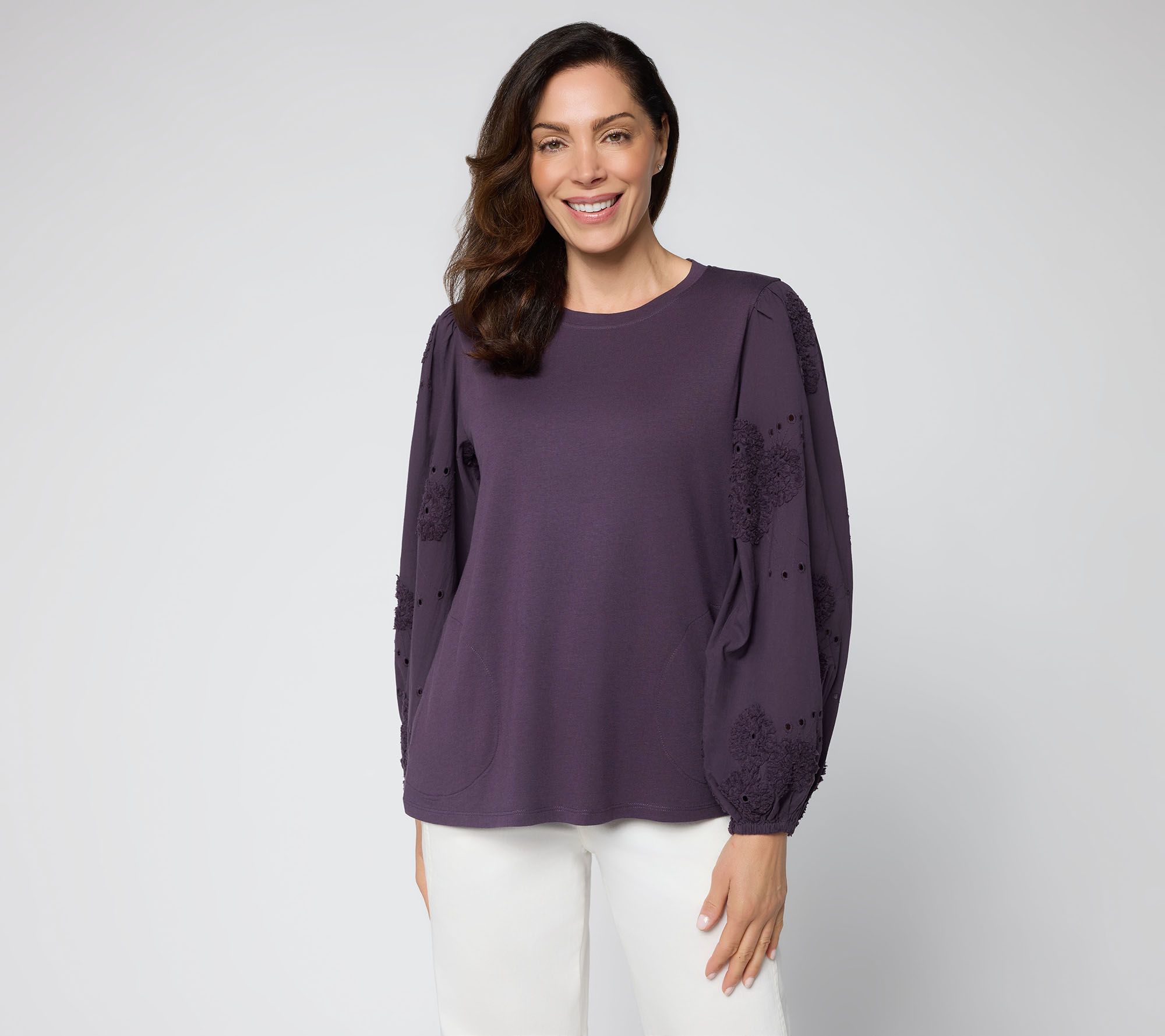 LOGO Lavish by Lori Goldstein Knit Top with Soutache Sleeve