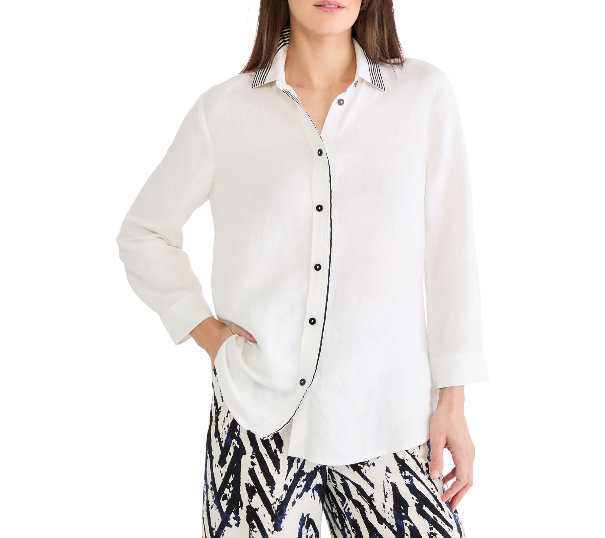 NIC+ZOE Stripe Trim Linen Shirt