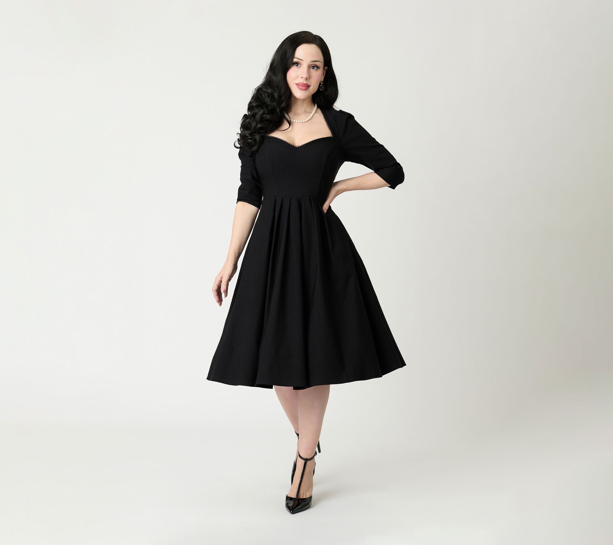 Unique Vintage Black Sweetheart Swing Dress