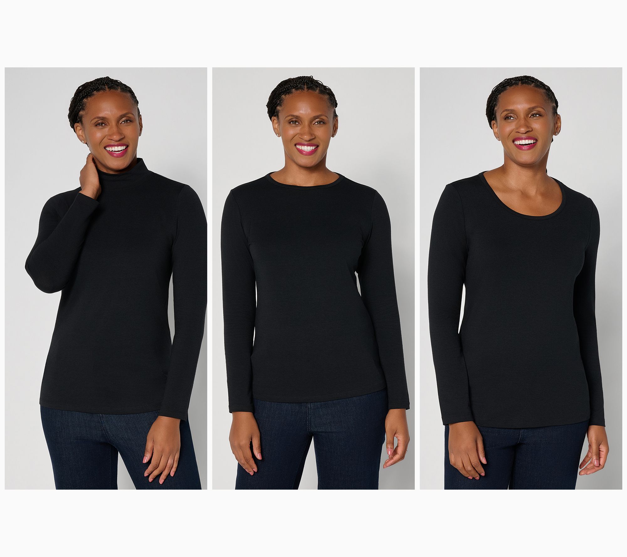  Denim & Co. Essentials So Soft Jersey 3 -Pack Long Sleeve Top
