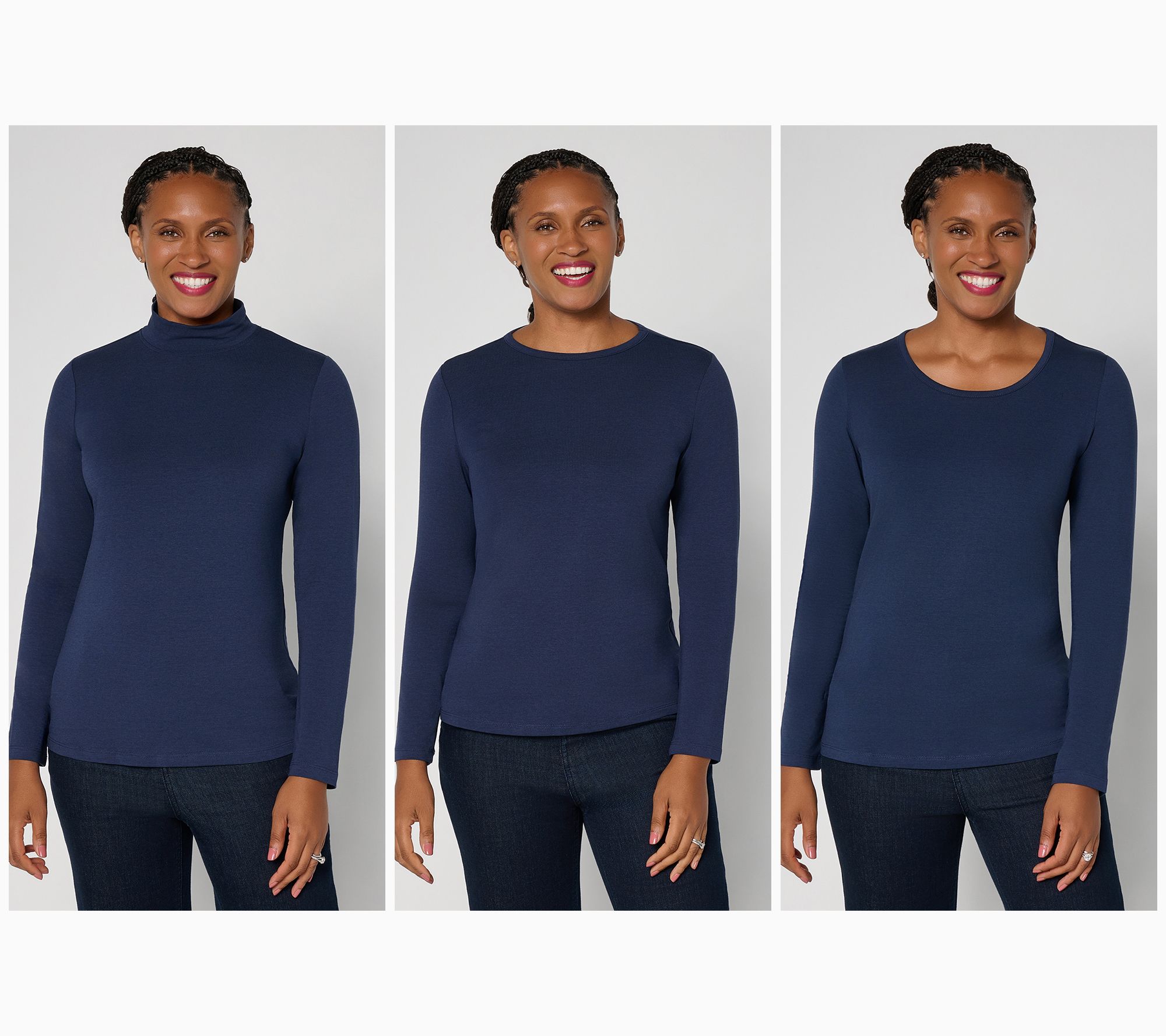 Denim & Co. Essentials So Soft Jersey 3 -Pack Long Sleeve Top