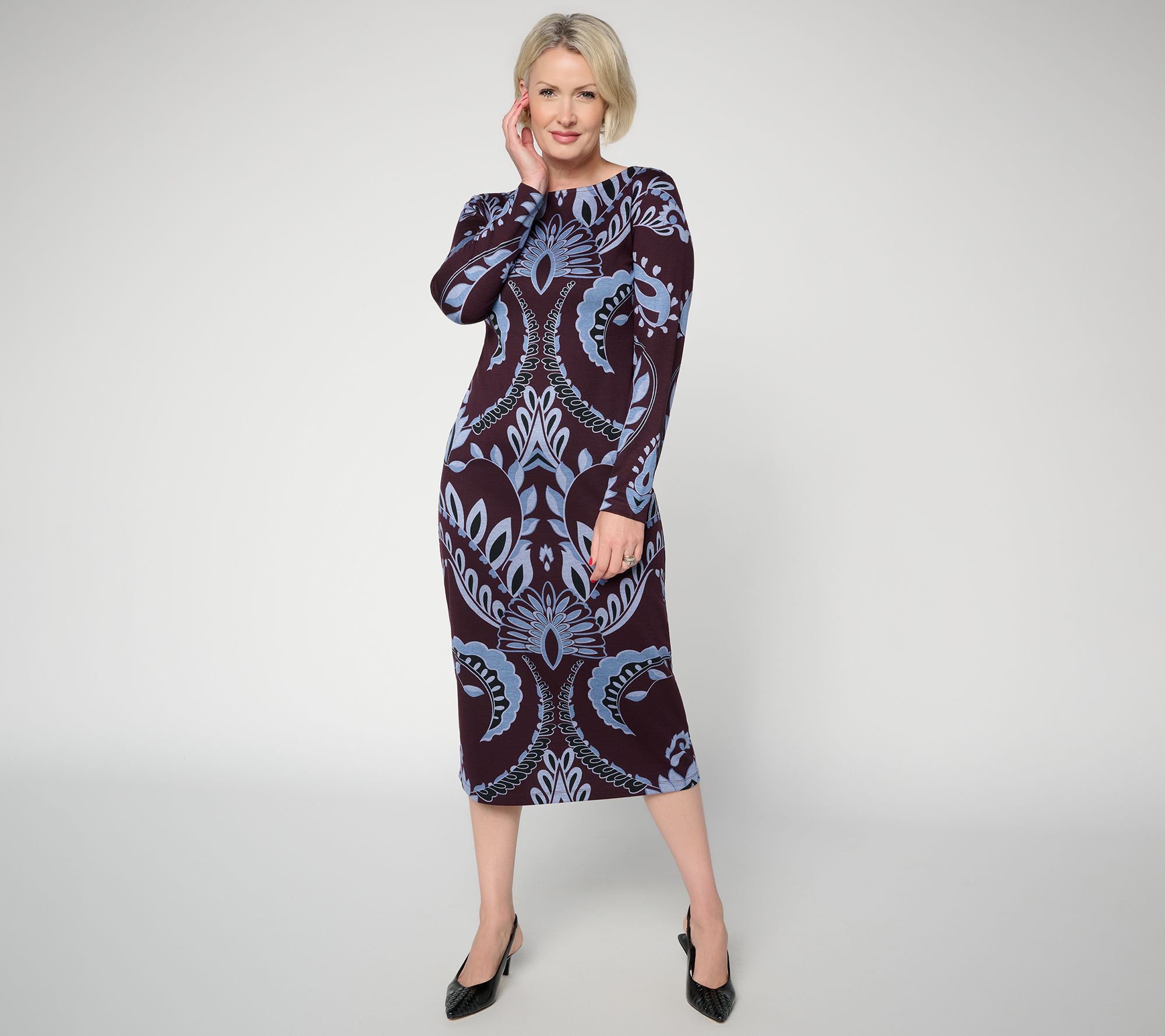 Dennis Basso Petite Sweater Knit Printed Dress