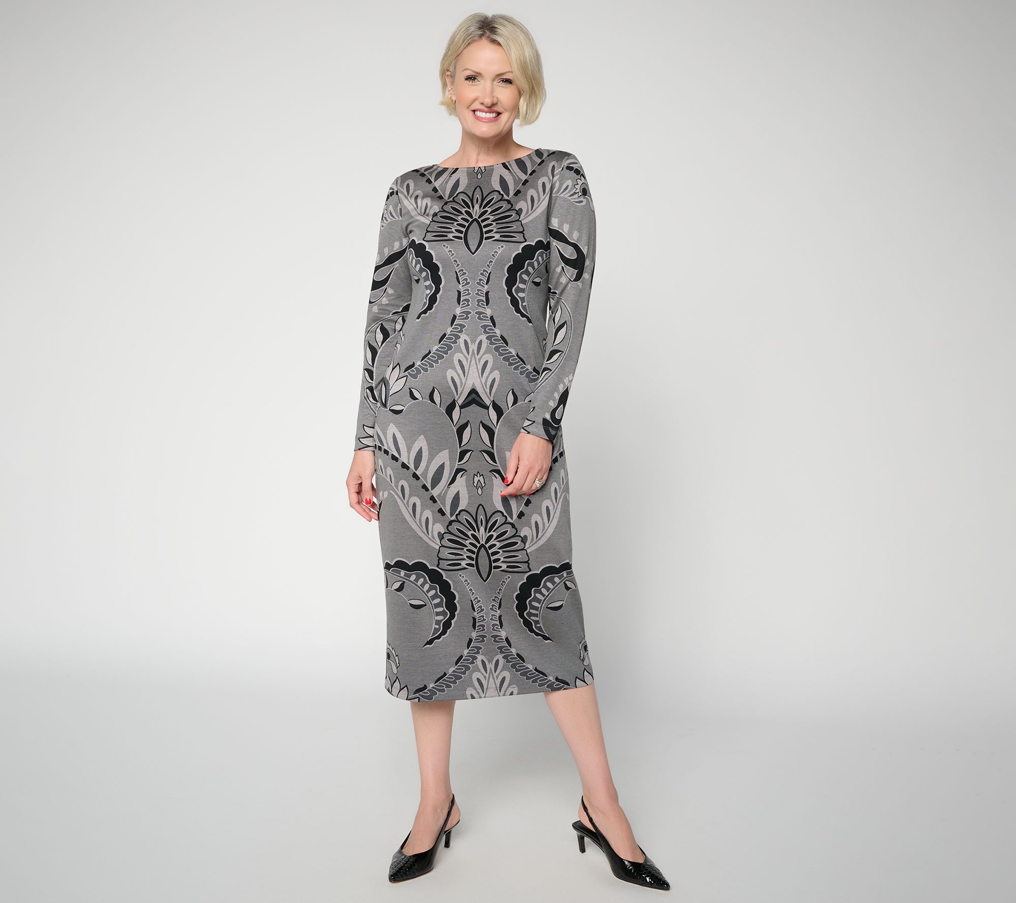 Dennis Basso Petite Sweater Knit Printed Dress