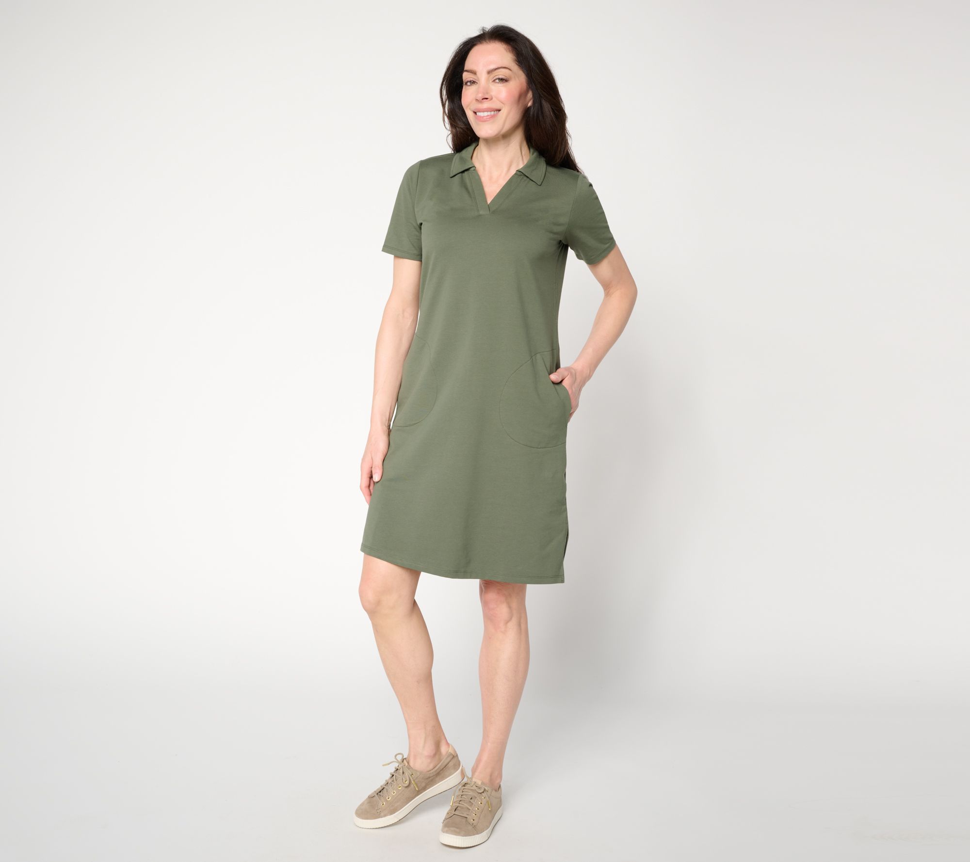 "As Is" Denim & Co. Active Petite French Terry Short Slv Collared Dress