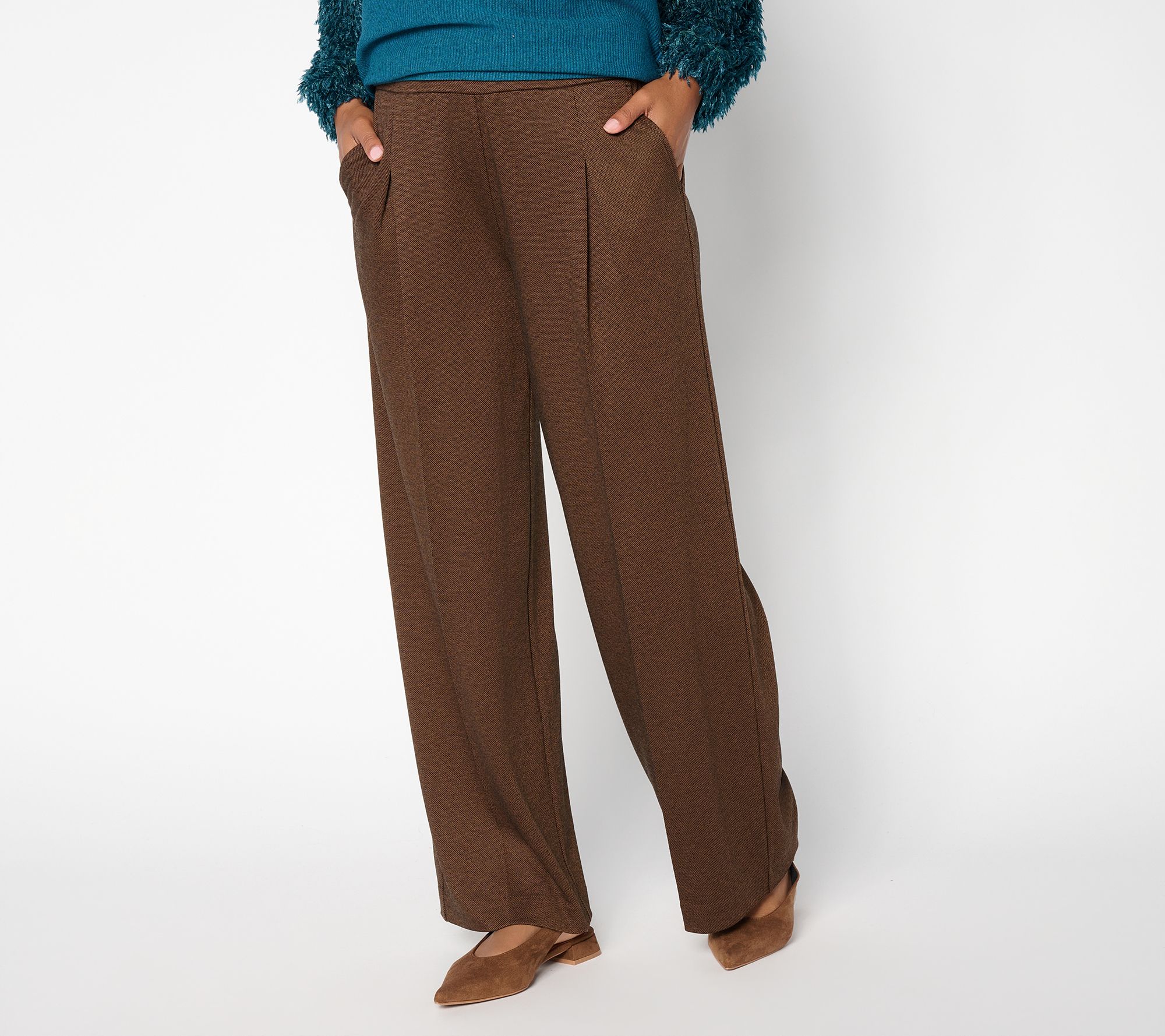 Susan Graver Regular Textured Ponte Wide Leg Pants