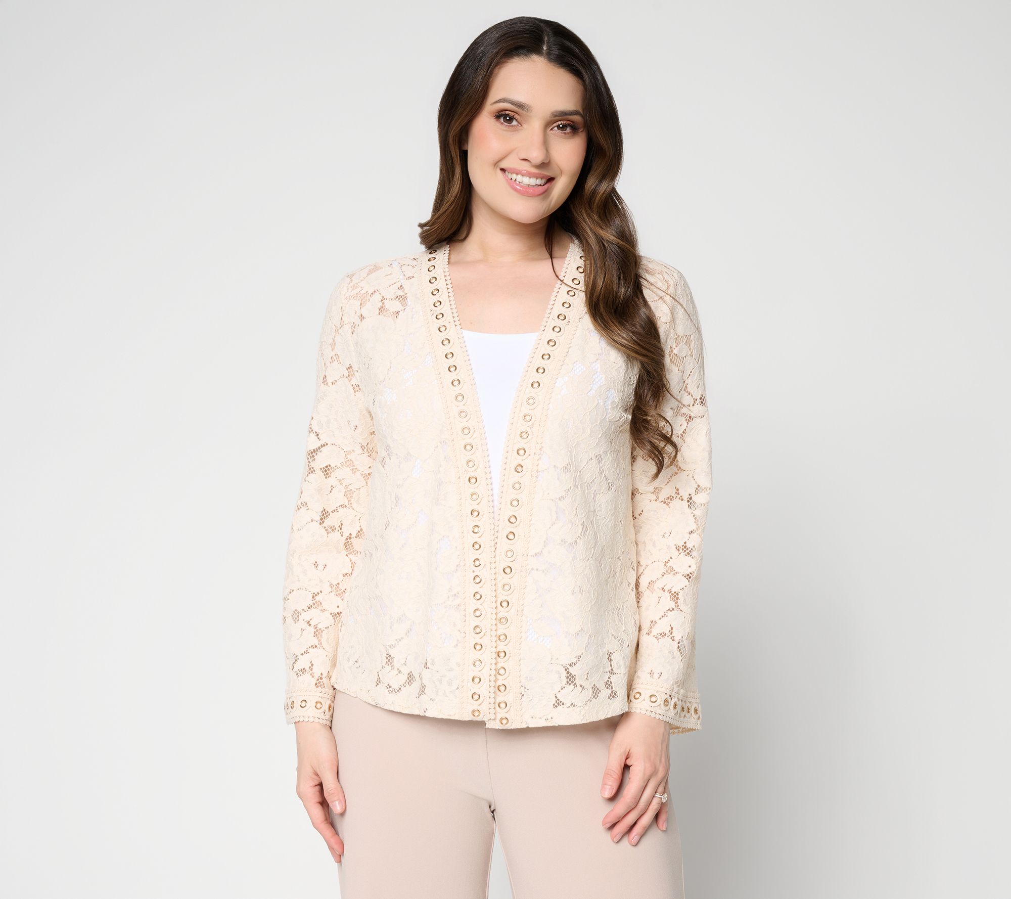"As Is" Dennis Basso Stretch Lace Shrug with Knit Back