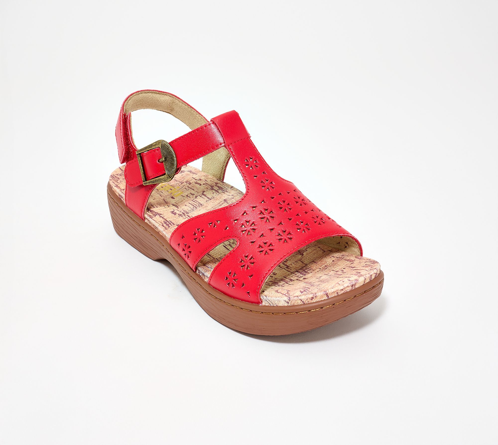  "As Is" Alegria Leather Adjustable T-Strap Sandals Samantha
