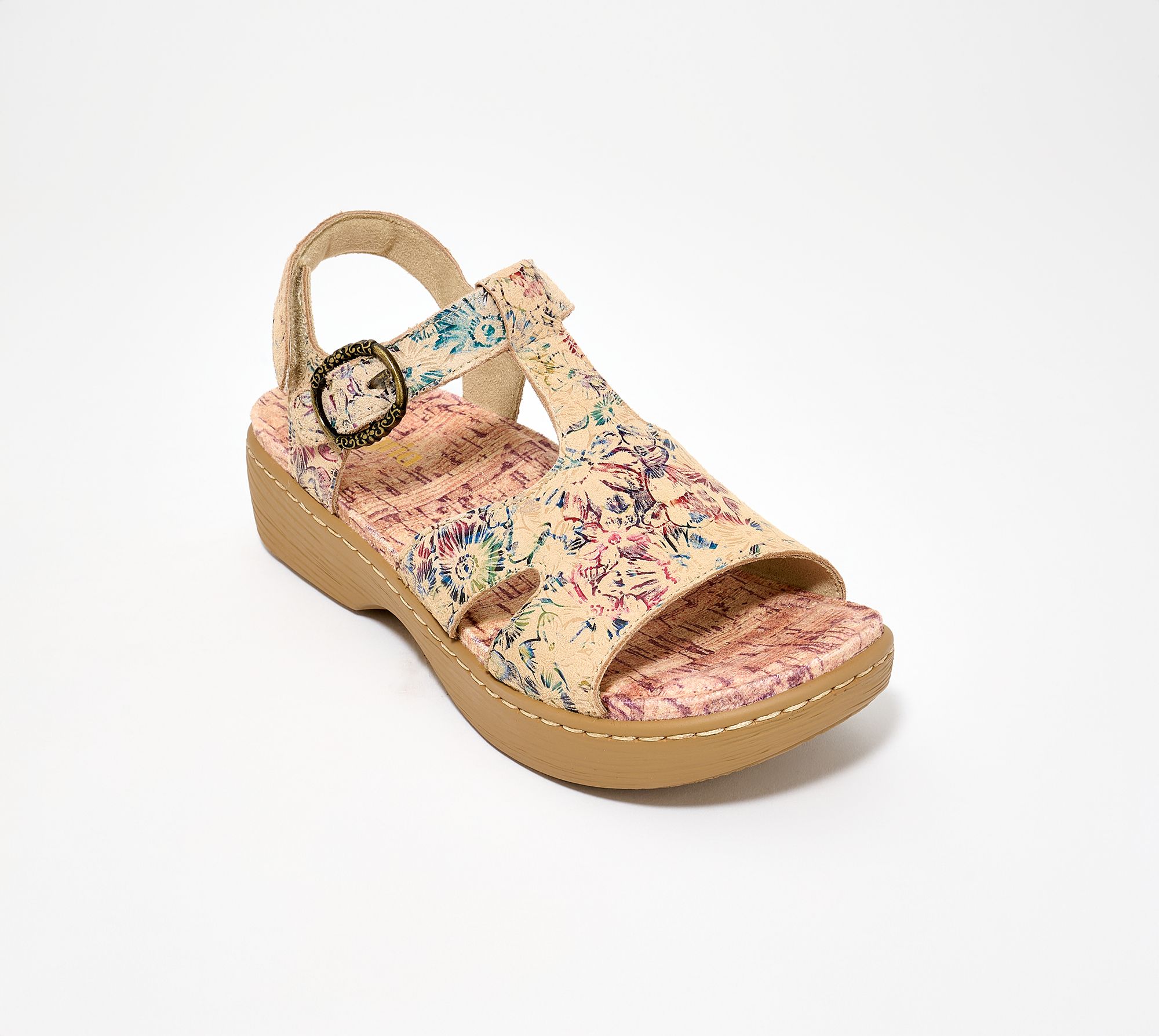 "As Is" Alegria Leather Adjustable T-Strap Sandals Samantha