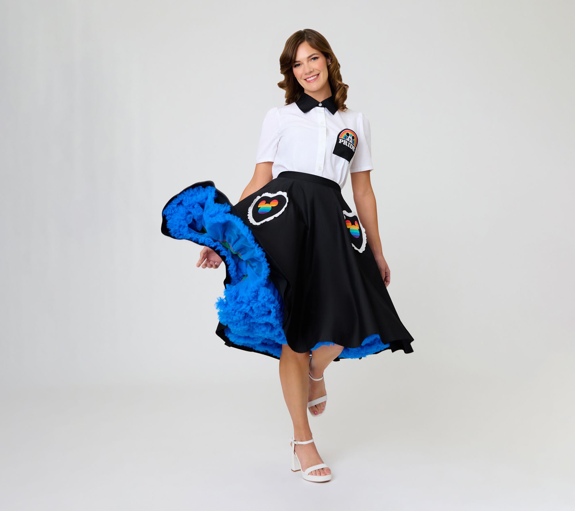 Disney Pride Unique Vintage Black & Mickey Heart Swing Skirt