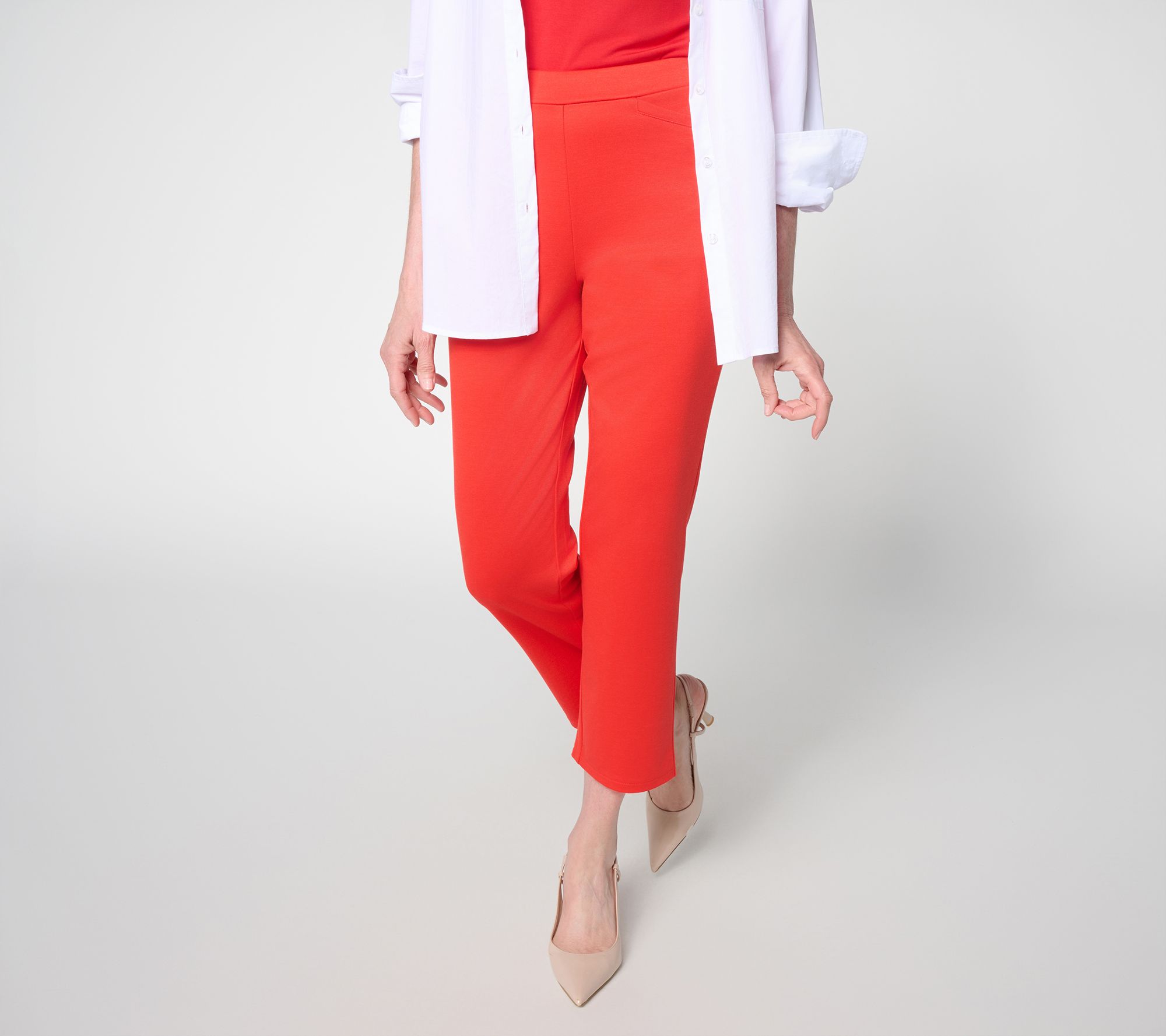 "As Is" Joan Rivers Petite Scallop Back Pull On Ponte Crop Pants