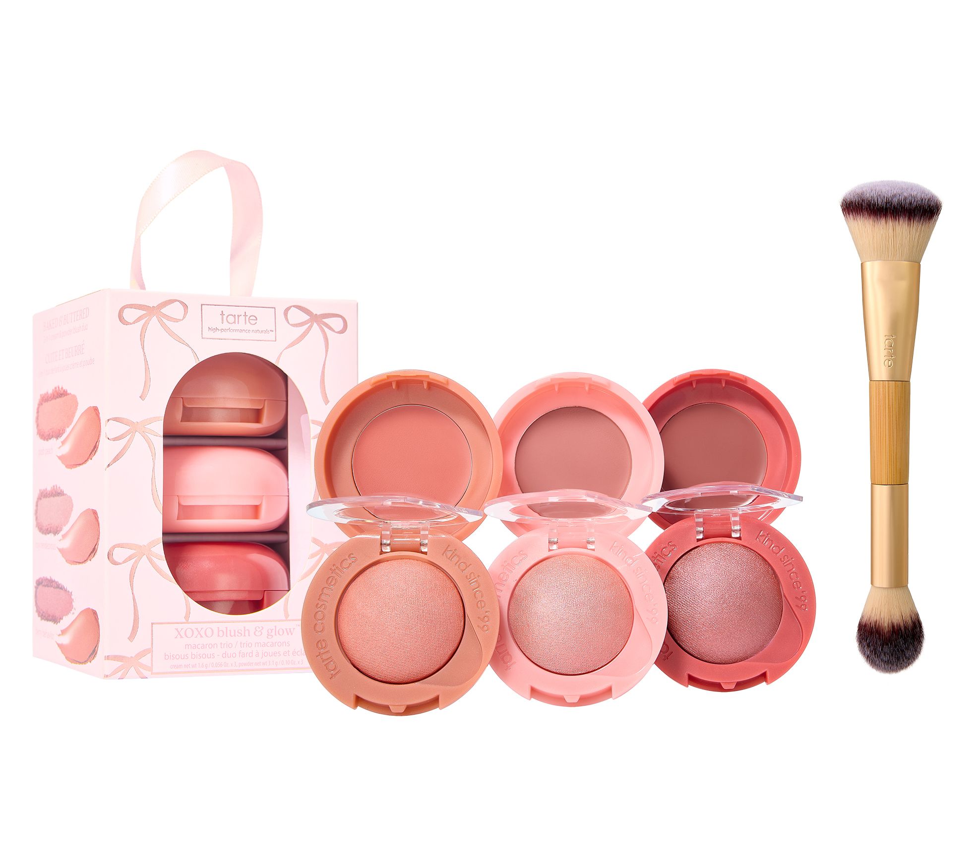 tarte XOXO blush & glow macaron blush trio & brush
