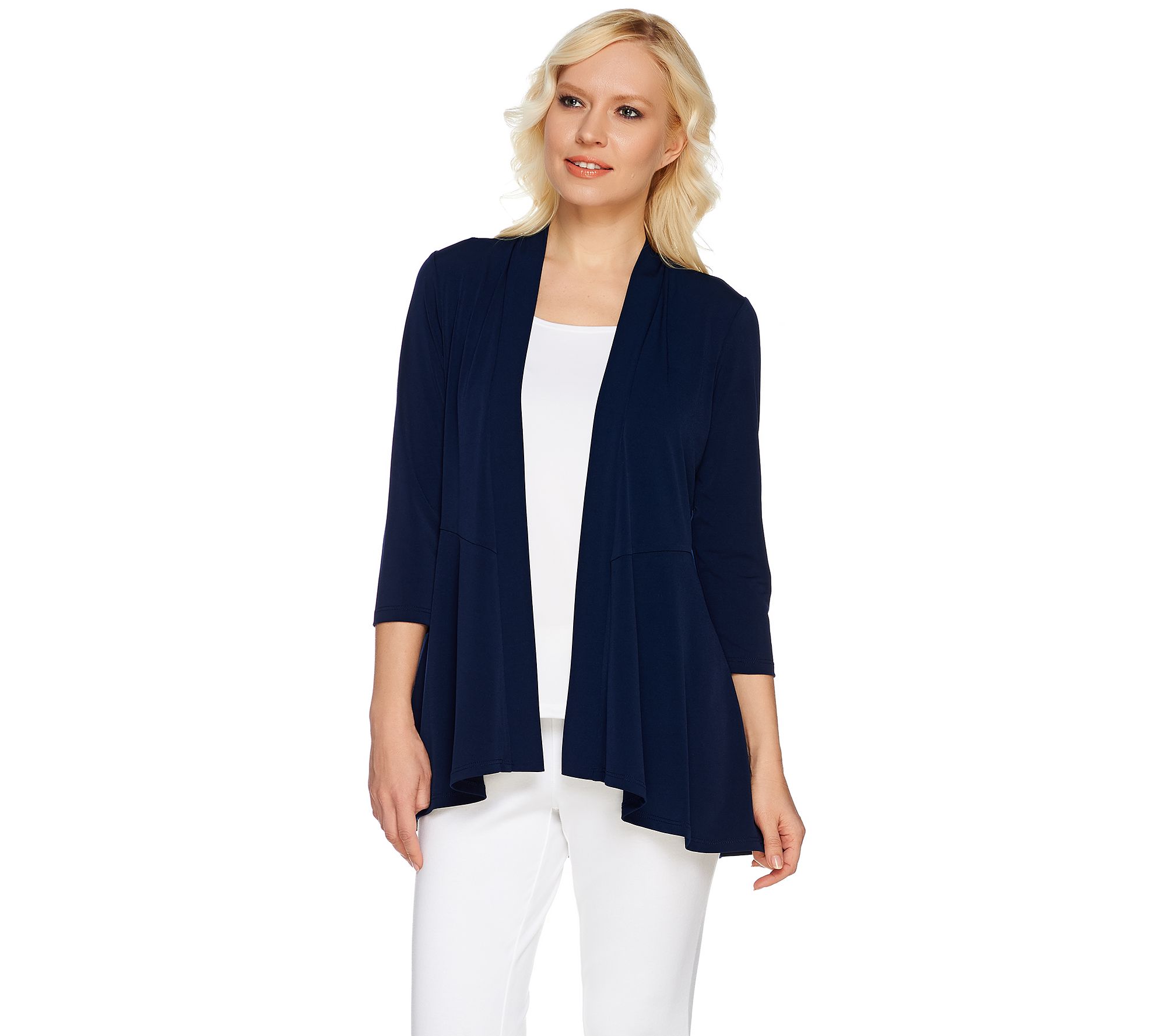 Susan Graver Liquid Knit 3/4 Sleeve Cardigan with Peplum