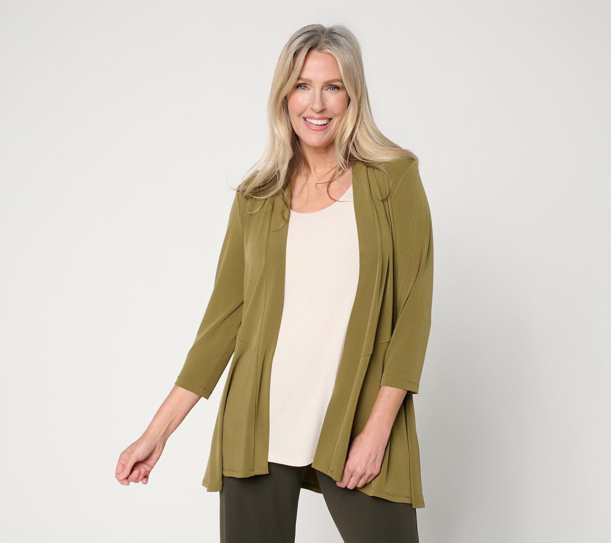 Susan Graver Liquid Knit 3/4 Sleeve Cardigan with Peplum