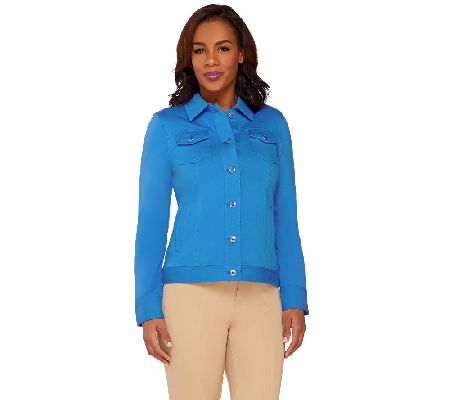 Isaac Mizrahi Live! Knit Denim Jacket with Eyelet Detail - QVC.com
