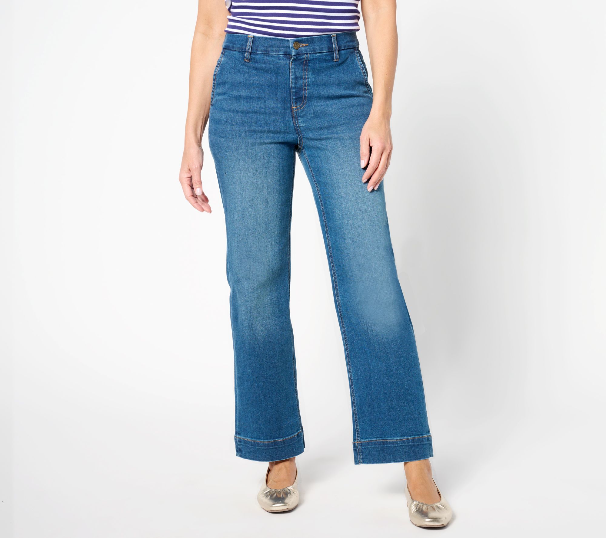 Denim & Co. Easy Stretch Denim Regular Wide Leg Jean 