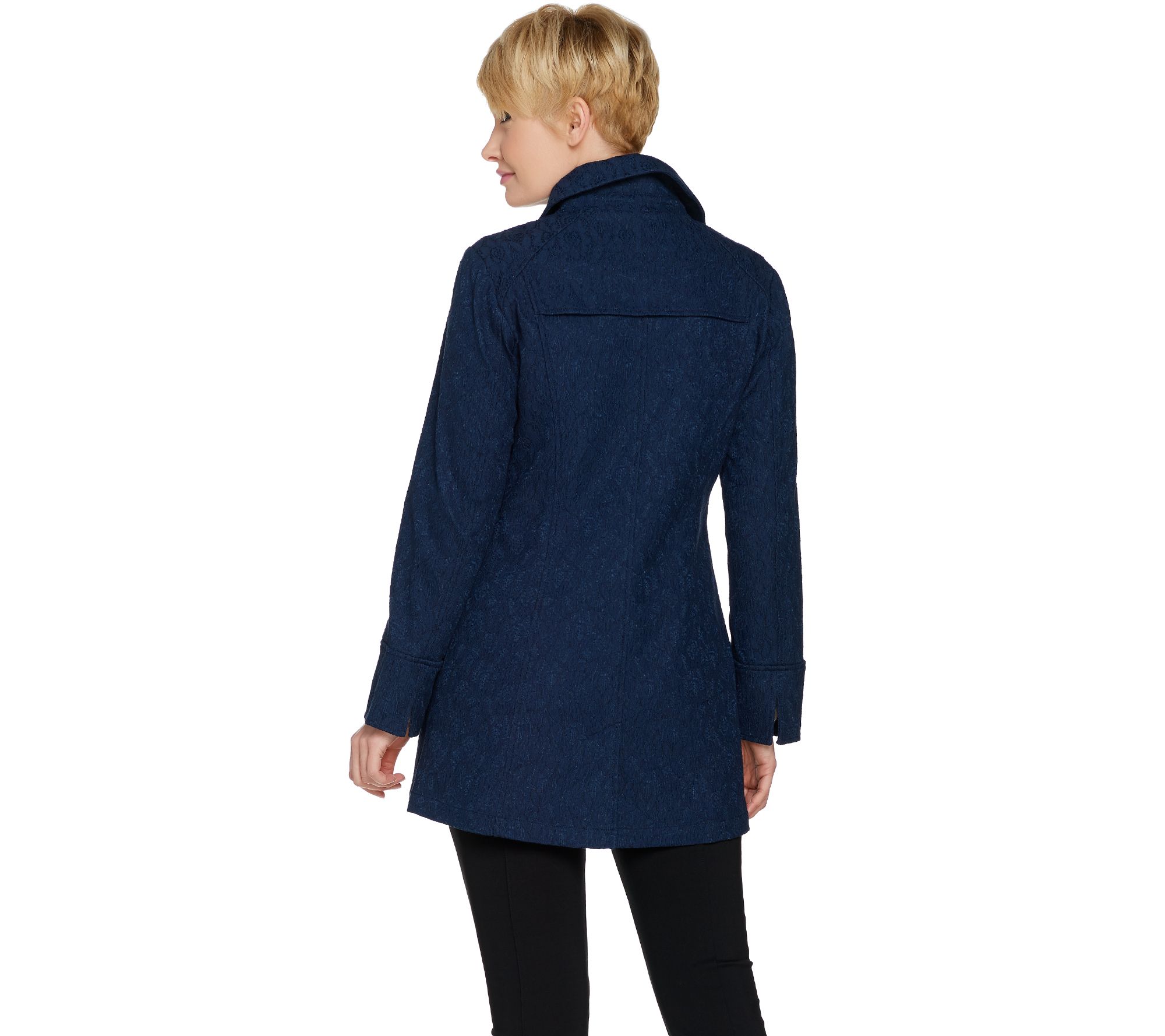 Susan Graver Zip Front Bonded Lace Trench Coat - QVC.com
