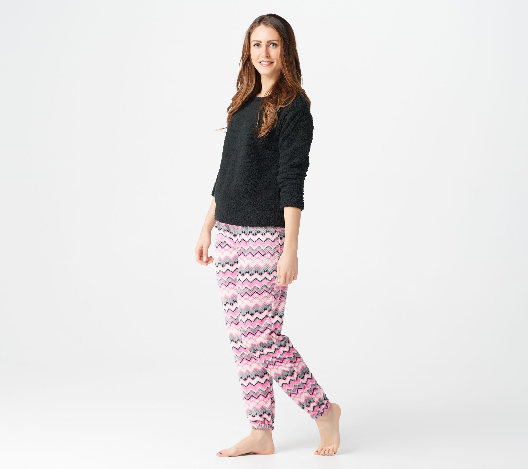 muk luks faux sherpa top and fleece jogger pant pj set