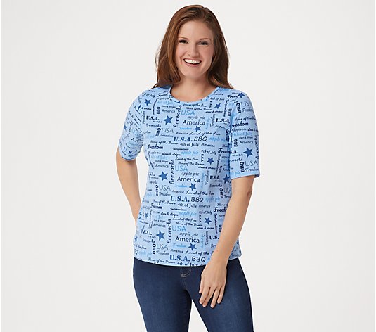 Denim & Co. Word Print Perfect Jersey Elbow-Sleeve Top