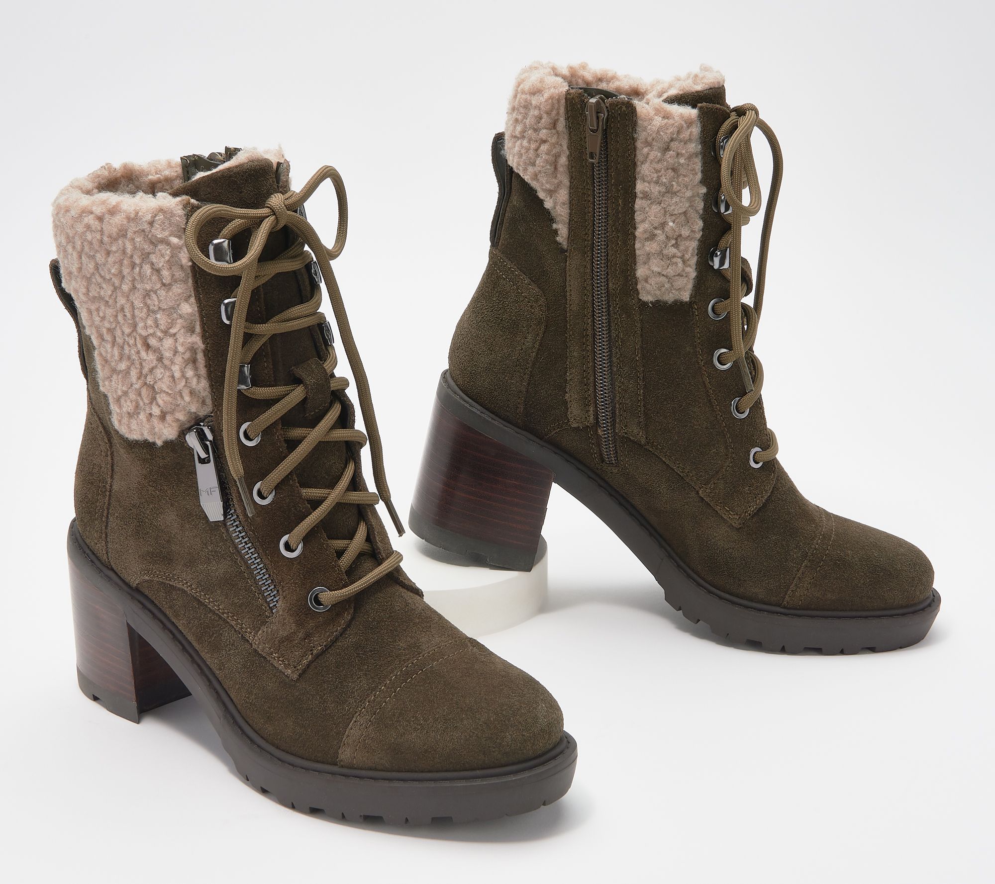 Marc Fisher Lace Up Heeled Booties W Shearling Lansly Qvc Com