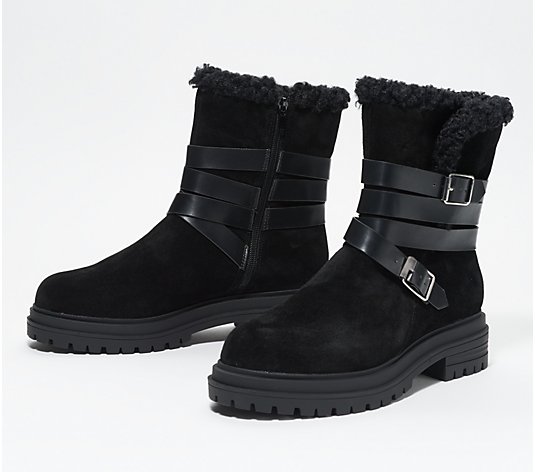 Laurie Felt Suede Shearling Buckle Boots