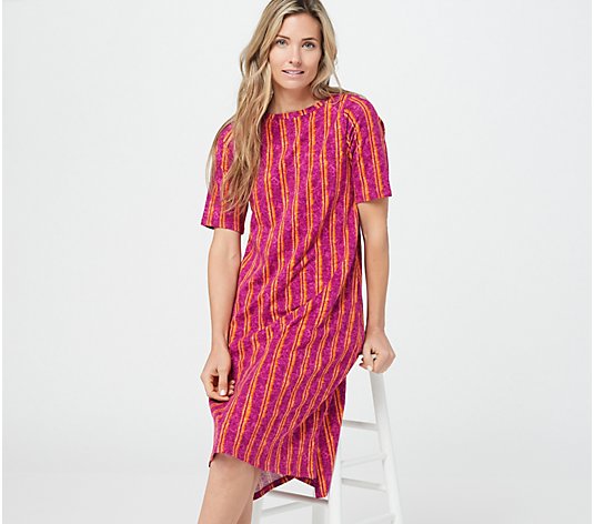 LOGO by Lori Goldsetin Regular Tie-Dye Stripe Cotton Slub Dress