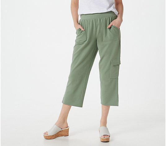 "As Is" Belle Beach by Kim Gravel French Terry Cropped Cargo Pants