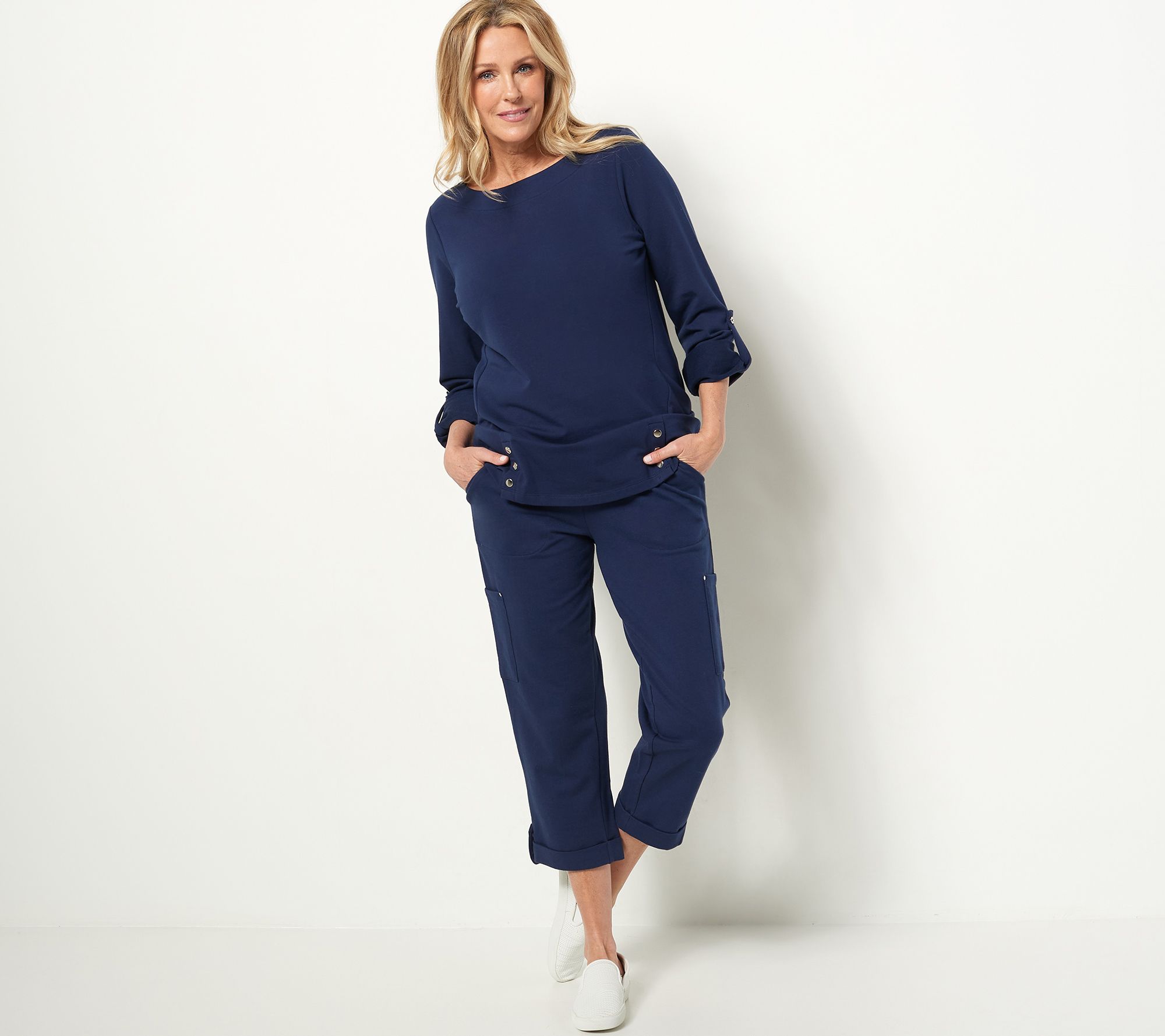 Sport Savvy Regular French Terry Cargo Pocket Pull On Crop Pant - QVC.com