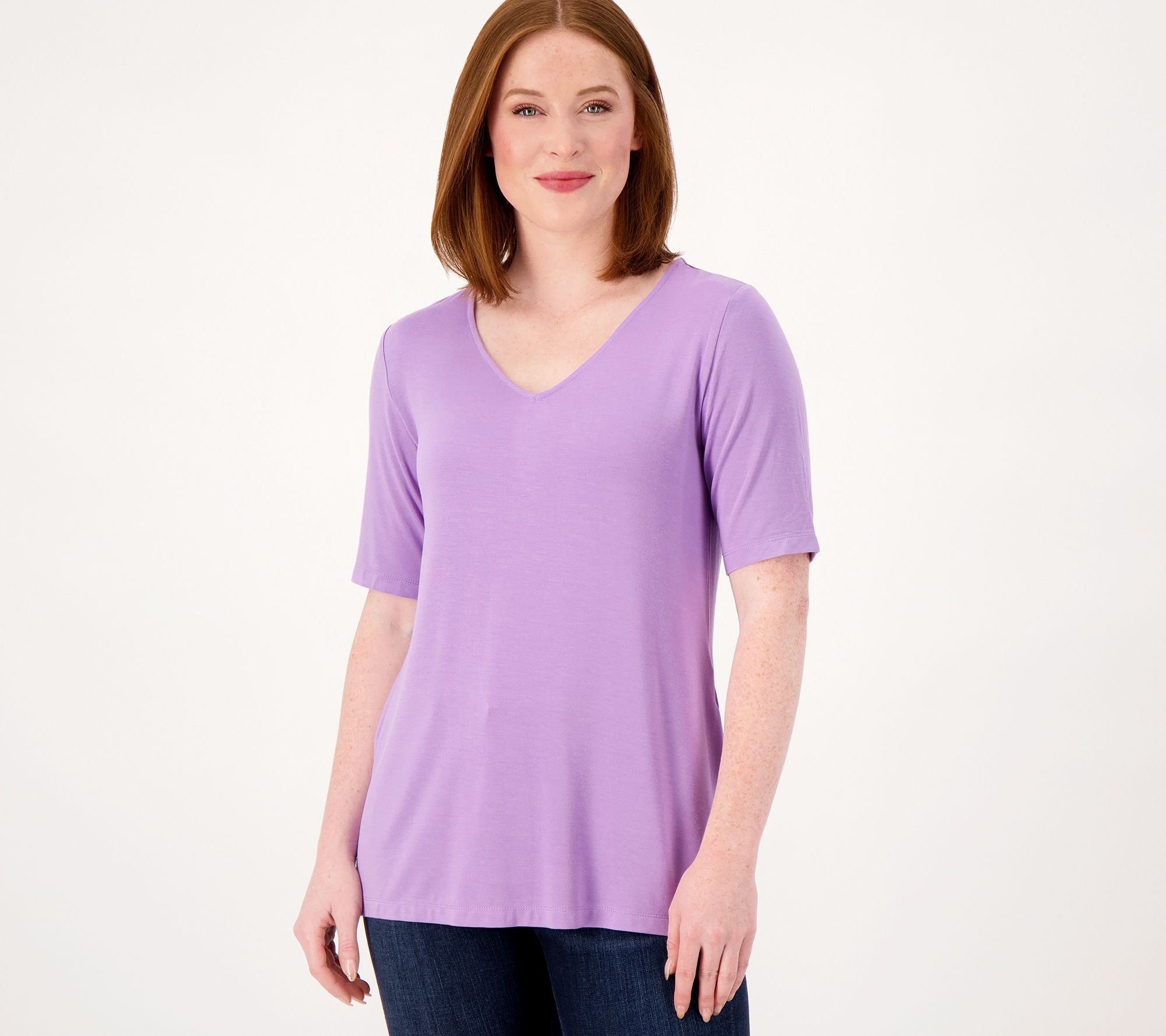 Susan Graver Lifestyle Spa Knit Button Back Top with Short Sleeves ...