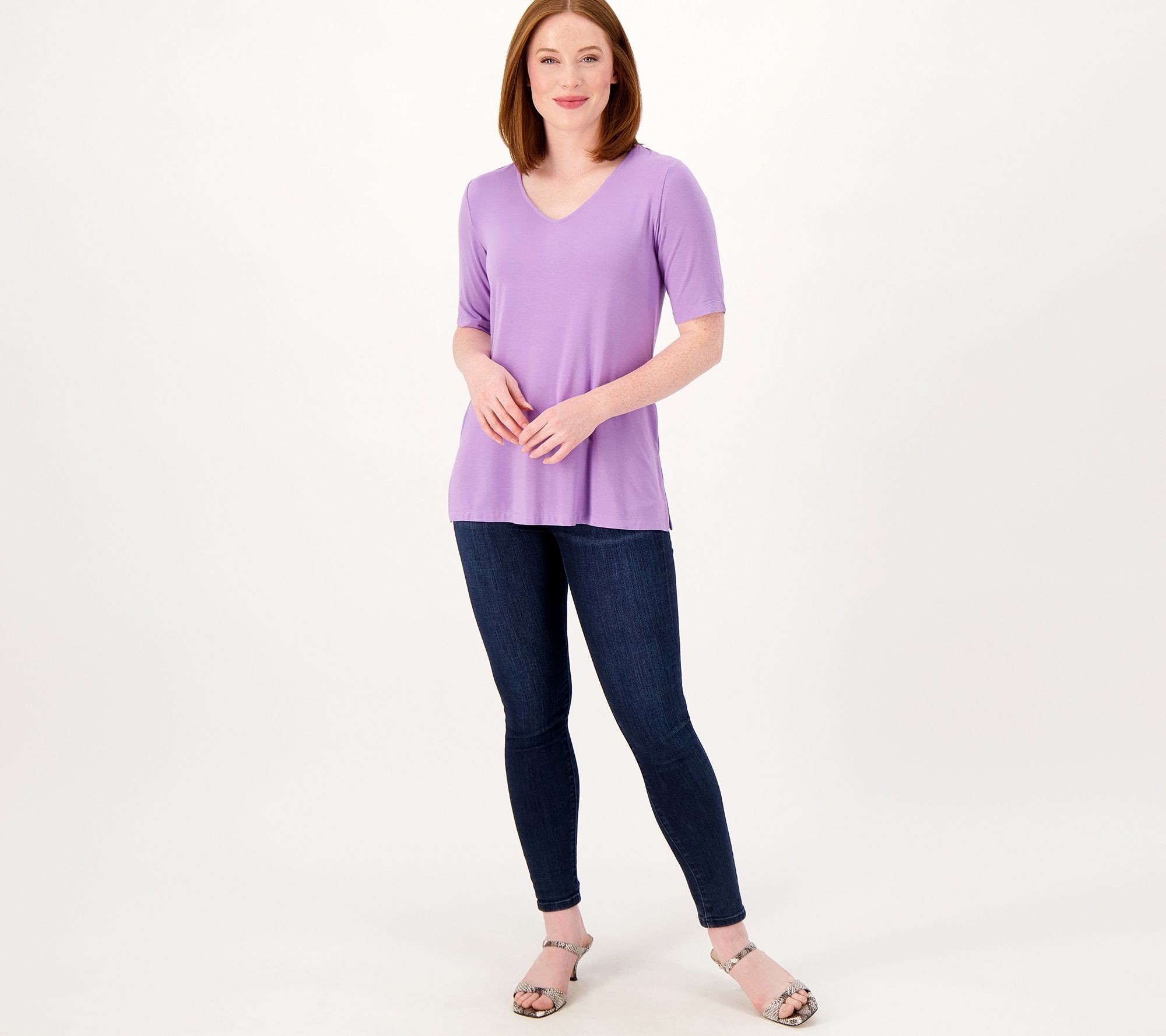 Susan Graver Lifestyle Spa Knit Button Back Top With Short Sleeves