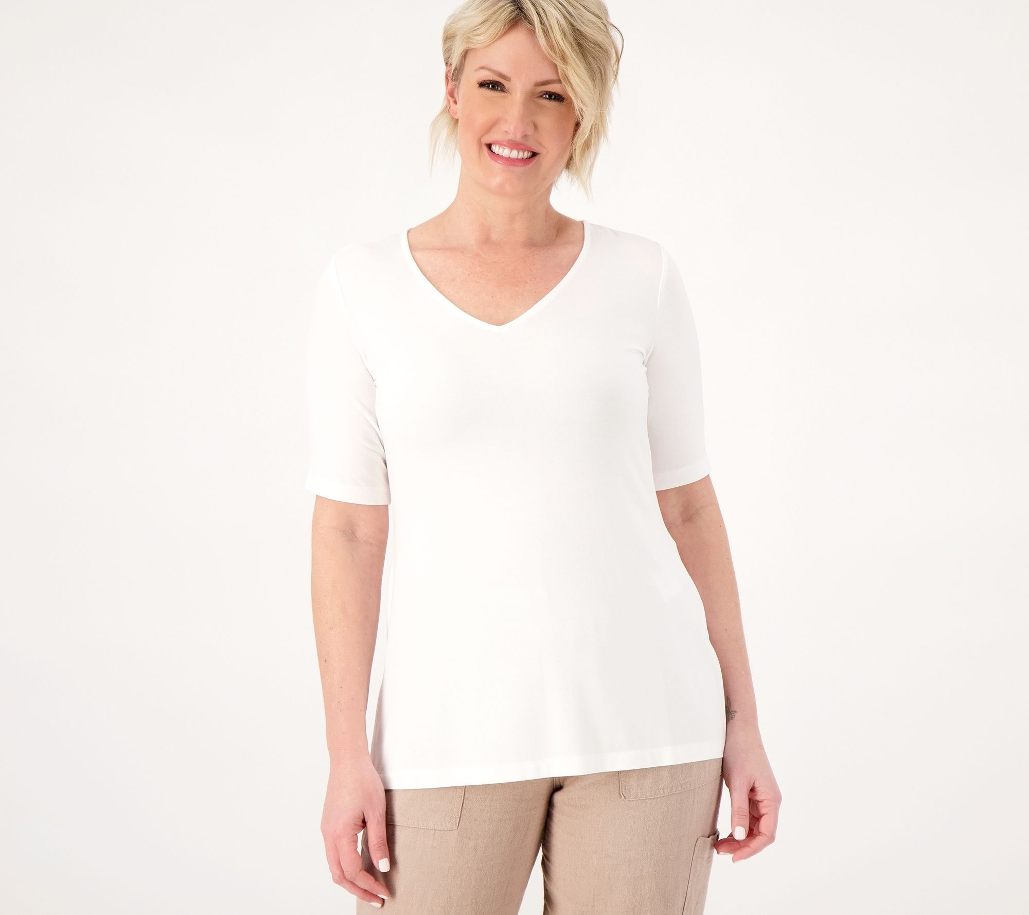 Susan Graver Lifestyle Spa Knit Button Back Top with Short Sleeves