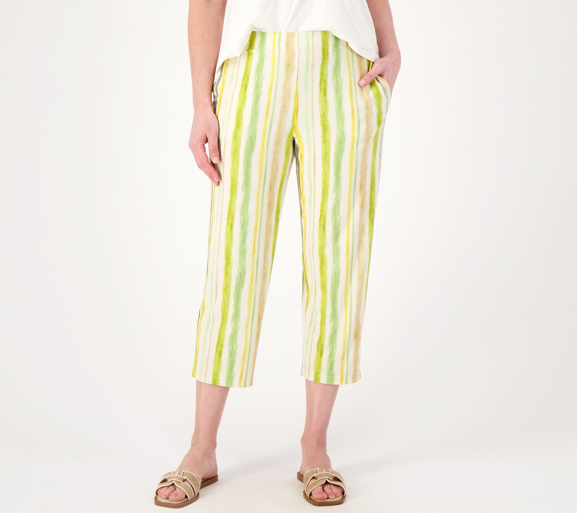 Susan Graver Regular Printed Liquid Knit Straight-Leg Crop Pants